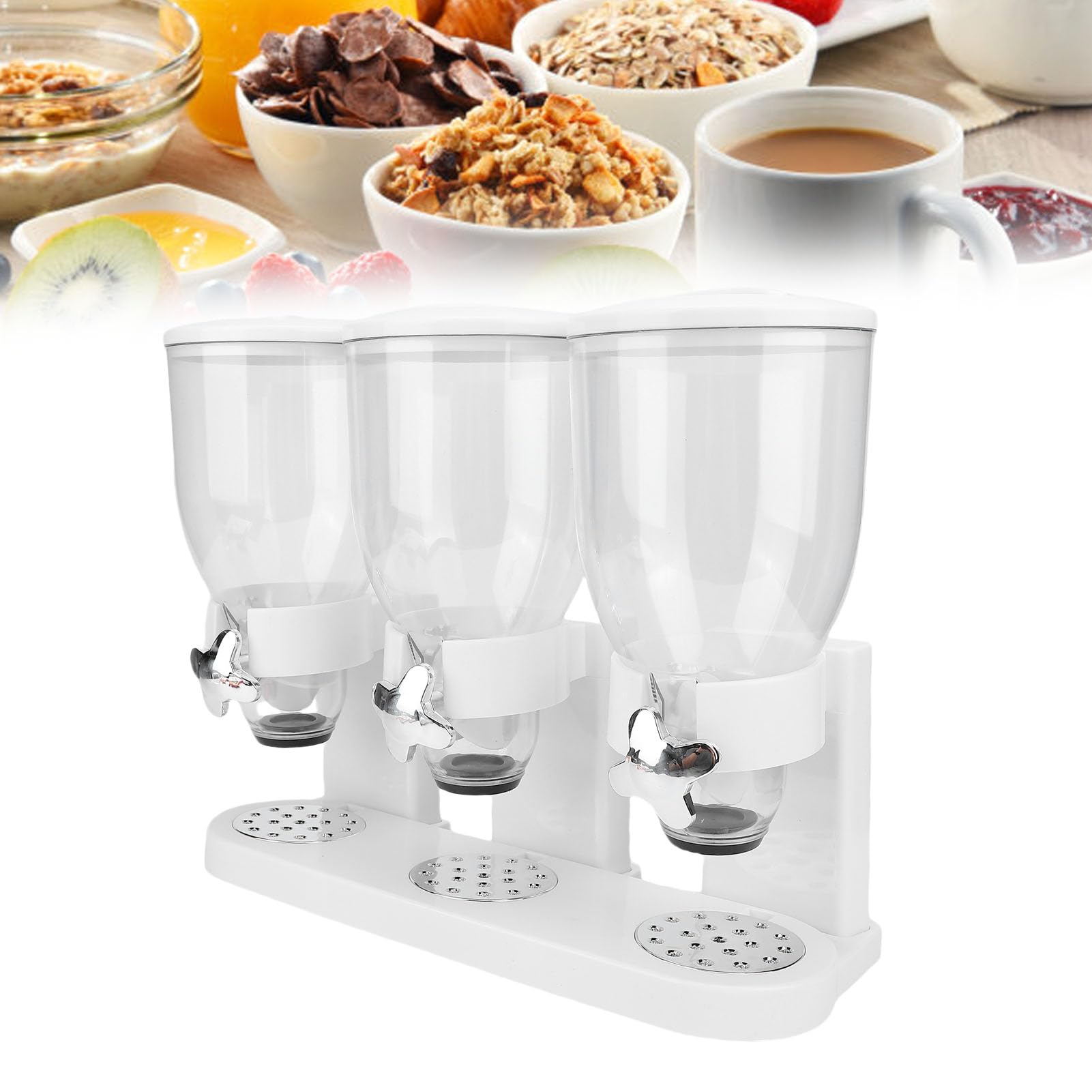 Dispenser per alimenti triplo Contenitori per cereali Contenitori per stoccaggio Dispenser da banco per snack al muesli con cereali e noci (Bianca)