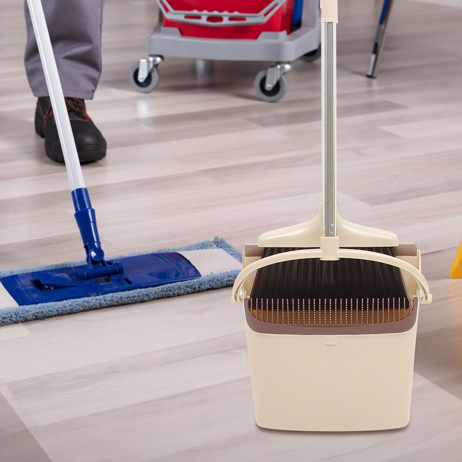 Ipetboom Juego de Escoba y Recogedor Recogedor de Basura Mango Largo, Acero Inoxidable y Plástico para Limpiar Suelos en Casa