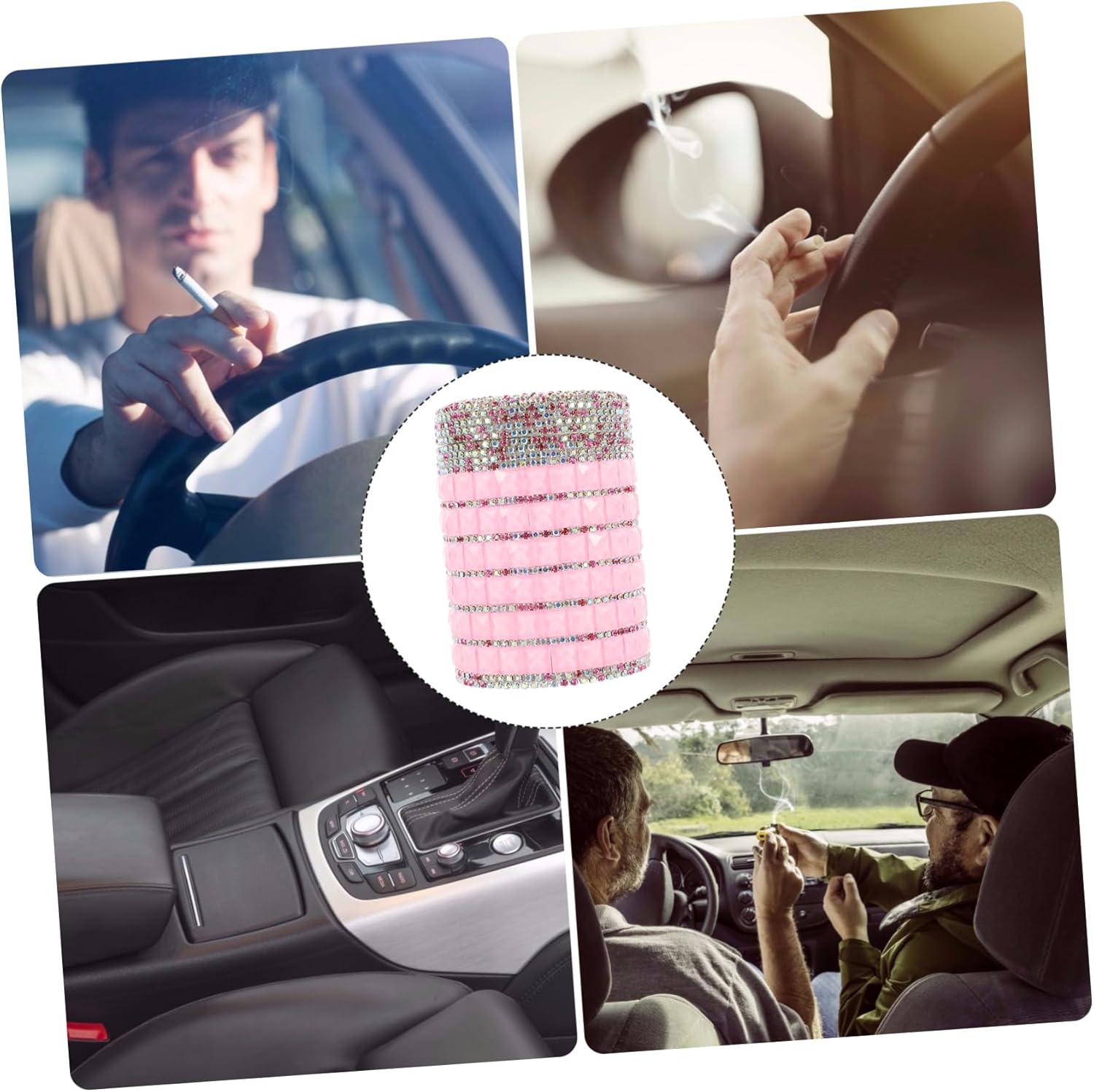 Happyyami Luxury Ashtray Led Light Lid Portable Decorative Auto Ashtray Smoke Car Accessory
