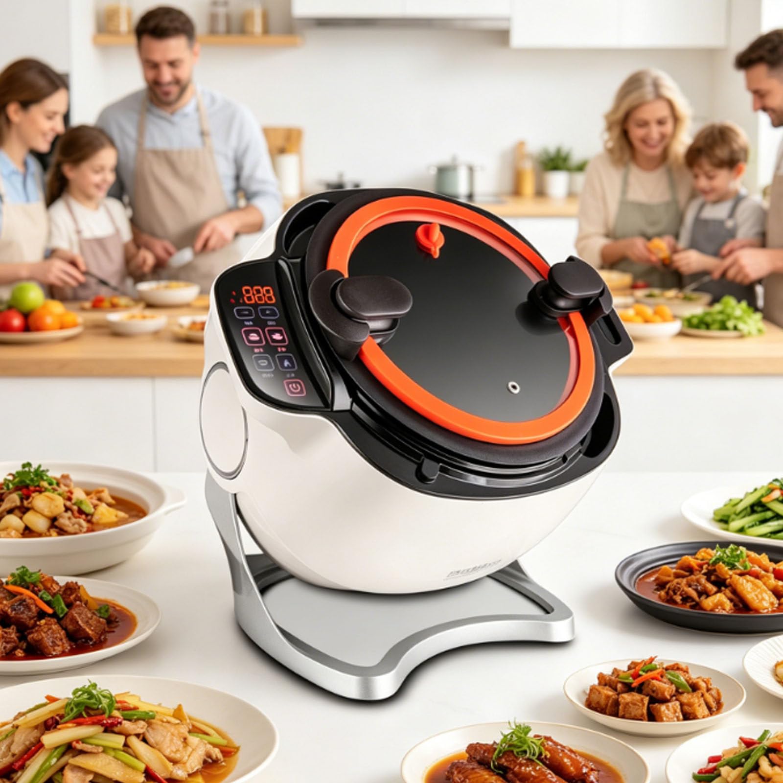 Procesador de Alimentos Comercial, máquina de Cocina automática, Robot salteador automático, Wok Inteligente de 6 litros con Tapa de Vidrio Transparente, Olla Antiadherente