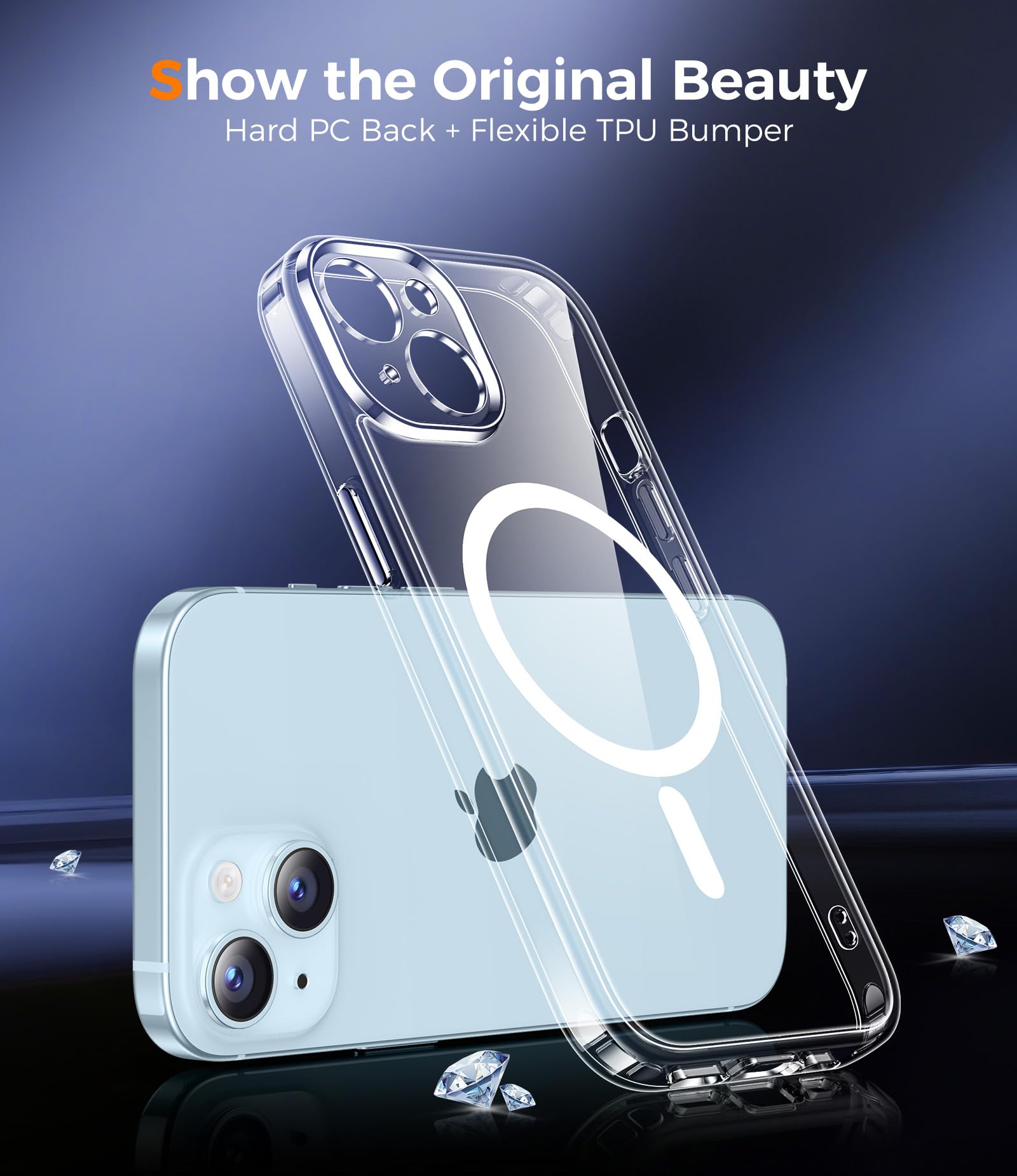 Qasyfanc Magnetic for iPhone 15 Case with 2 Tempered Glass Screen Protector, Compatible with MagSafe, Full Camera Protection, [Anti-Yellowing] Shockproof Protection Phone Case, Clear - 4