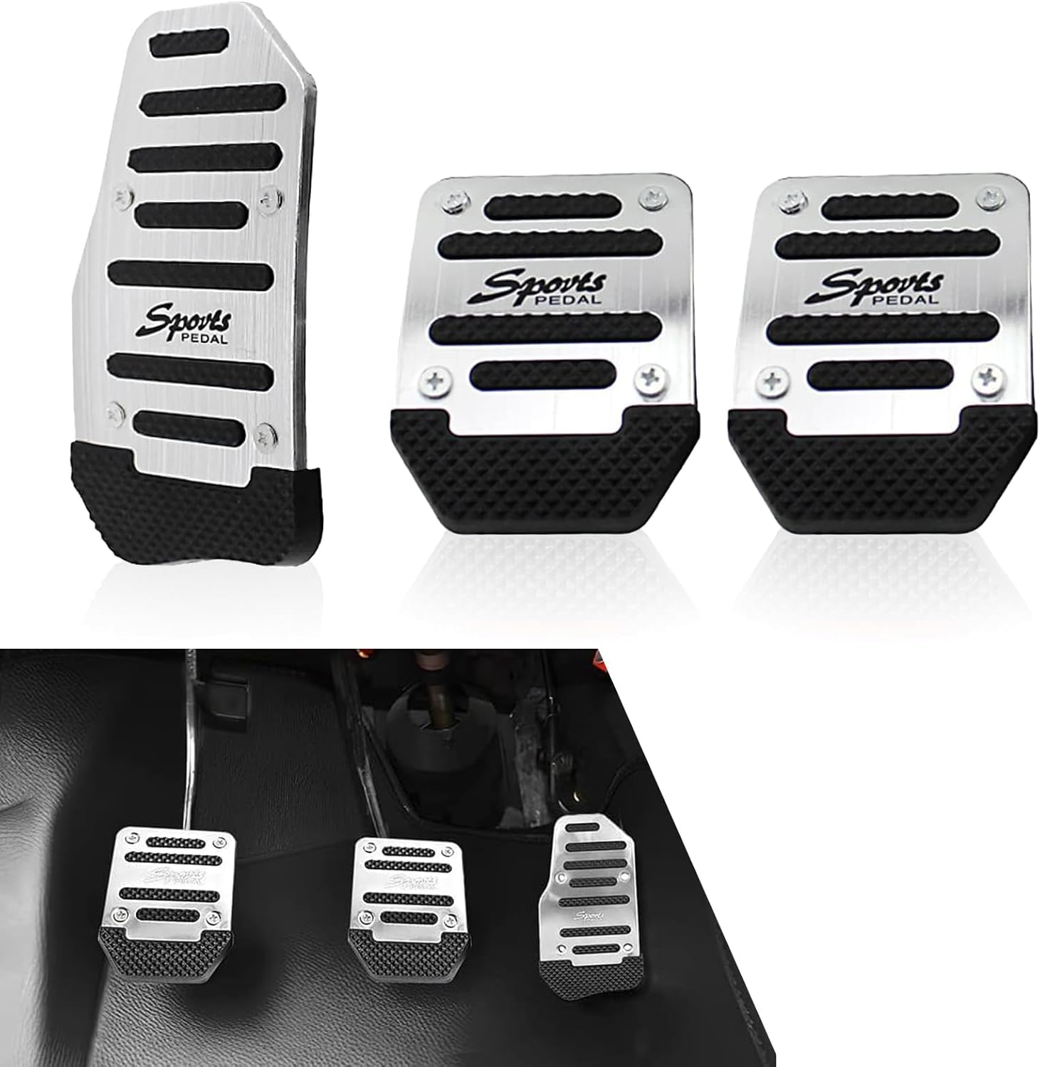 all pedals in a car AutoBizarre 3 Pcs Anti-Slip Aluminium Alloy Sports Foot Pedal Pad Cover Anti-Rubbing Manual Transmission Clutch Brake Accelerator Car Pedal Replacement Kit Universal for Manual Cars (Silver) Car & Monz Hundeanhänger Mini 12 RGroup_1567824 Options:Lilac Fade