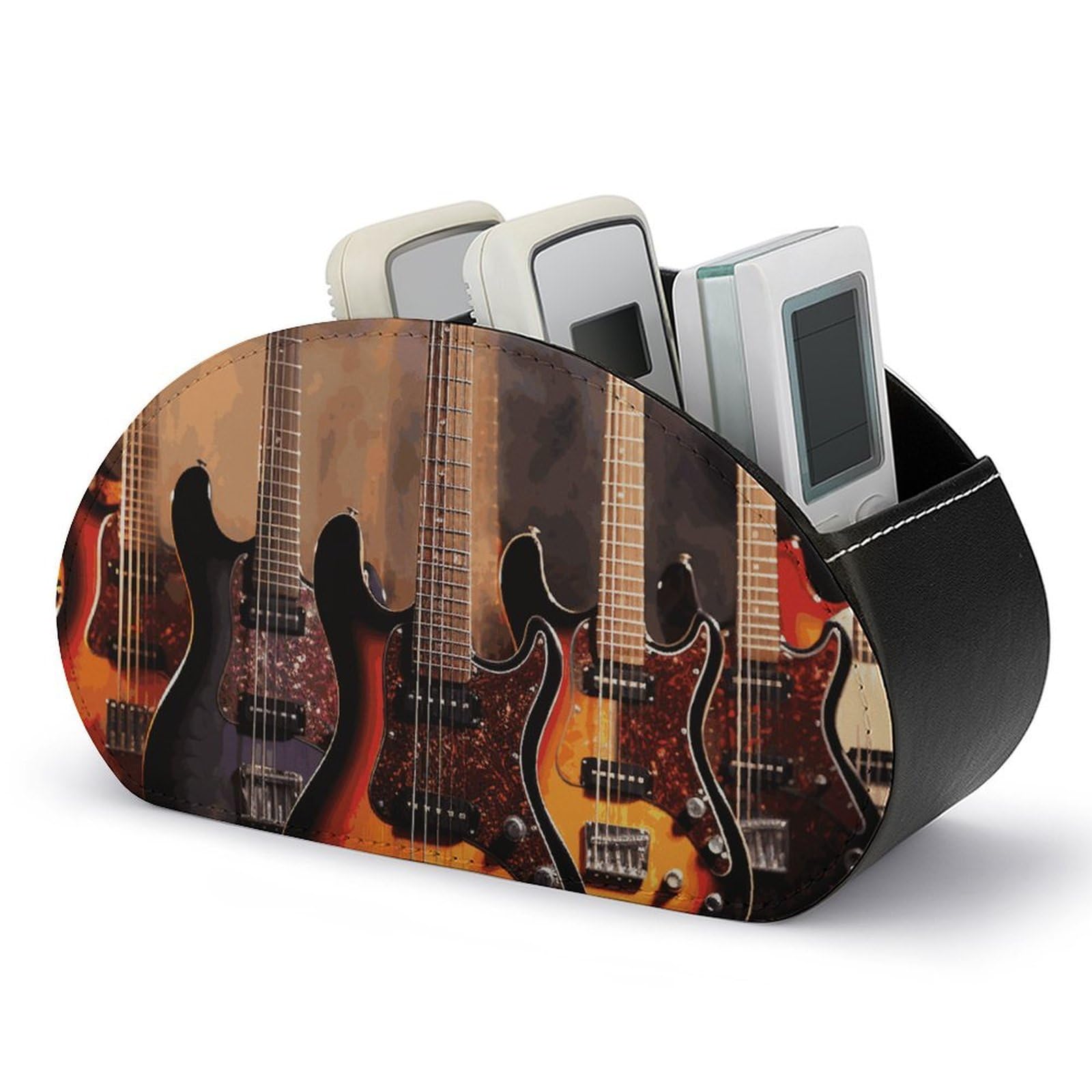 Organiseur de télécommande en cuir guitare électrique à 5 compartiments pour table de chevet