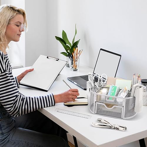 Miniatura 9 de Juego de organizadores y accesorios de escritorio plateados 17 en 1, 3 organizadores de almacenamiento de suministros de escritorio de oficina, 4