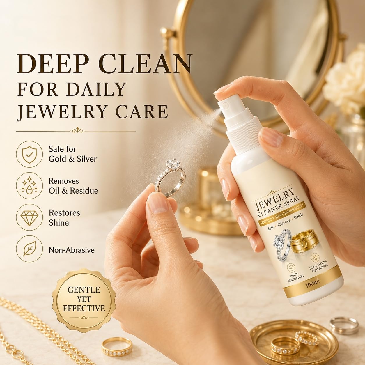 Antioxidatives Schmuckreinigungsspray, Silberpolitur für Schmuck, Ring- & Diamantenreiniger, Sofortglanz in 1 Minute, für Edelsteine ​​und Stahluhren, langanhaltender antioxidativer Schutz (6pcs)