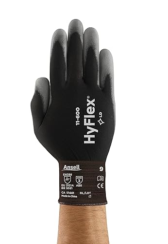 Ansell HYFLEX 11-600 - Guantes industriales de nailon ligeros con revestimiento de palma para fabricación de metal, automotriz, XS (6), color negro