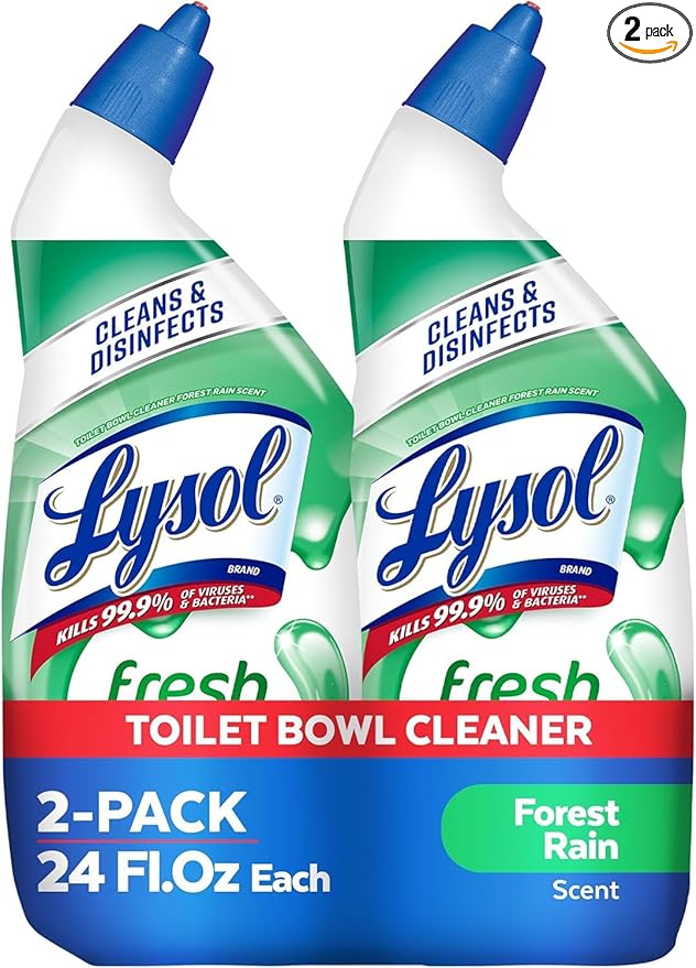 Lysol Toilet Bowl Cleaner Gel, For Cleaning and Disinfecting, Stain Removal, Forest Rain Scent, 24oz (Pack of 2)