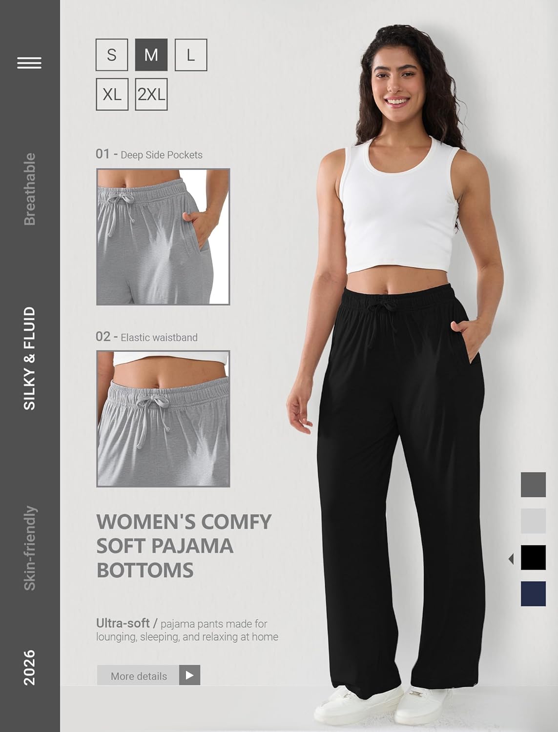 Womens Soft Palazzo Pajama Pants Lightweight Comfy Casual Lounge Pj Bottoms Sleepwear - Image 4