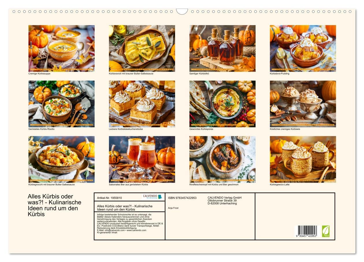 Alles Kürbis oder was?! - Kulinarische Ideen rund um den Kürbis (Wandkalender 2026 DIN A2 quer), CALVENDO Monatskalender: Kürbisabenteuer für ... mit Kürbis (CALVENDO Lifestyle)