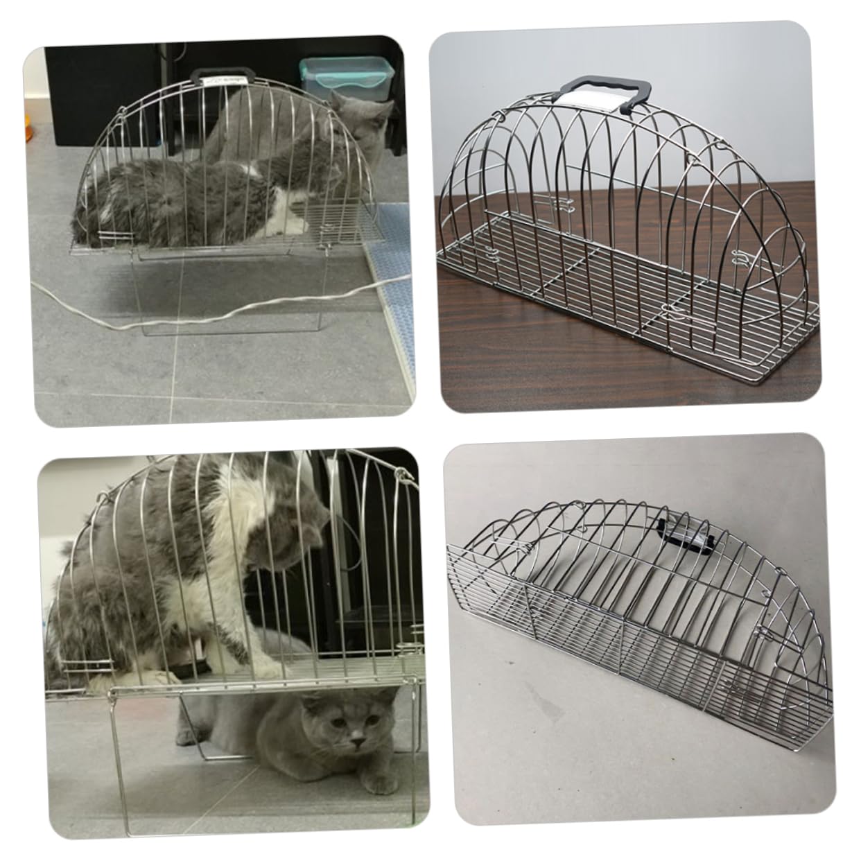minkissy Gabbia per Doccia per Gatti in Metallo Argento, Compatta e Facile da Trasportare, con Spazzola Inclusa per Bagno e Pulizia Domestica di Animali
