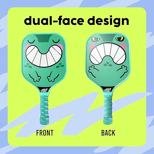 Miniatura 5 de Juego de 2 paletas de pickleball para niños, palas de panda y rana con 2 bolas, ligeras, fibra de vidrio, mejor control, raqueta para principiantes,