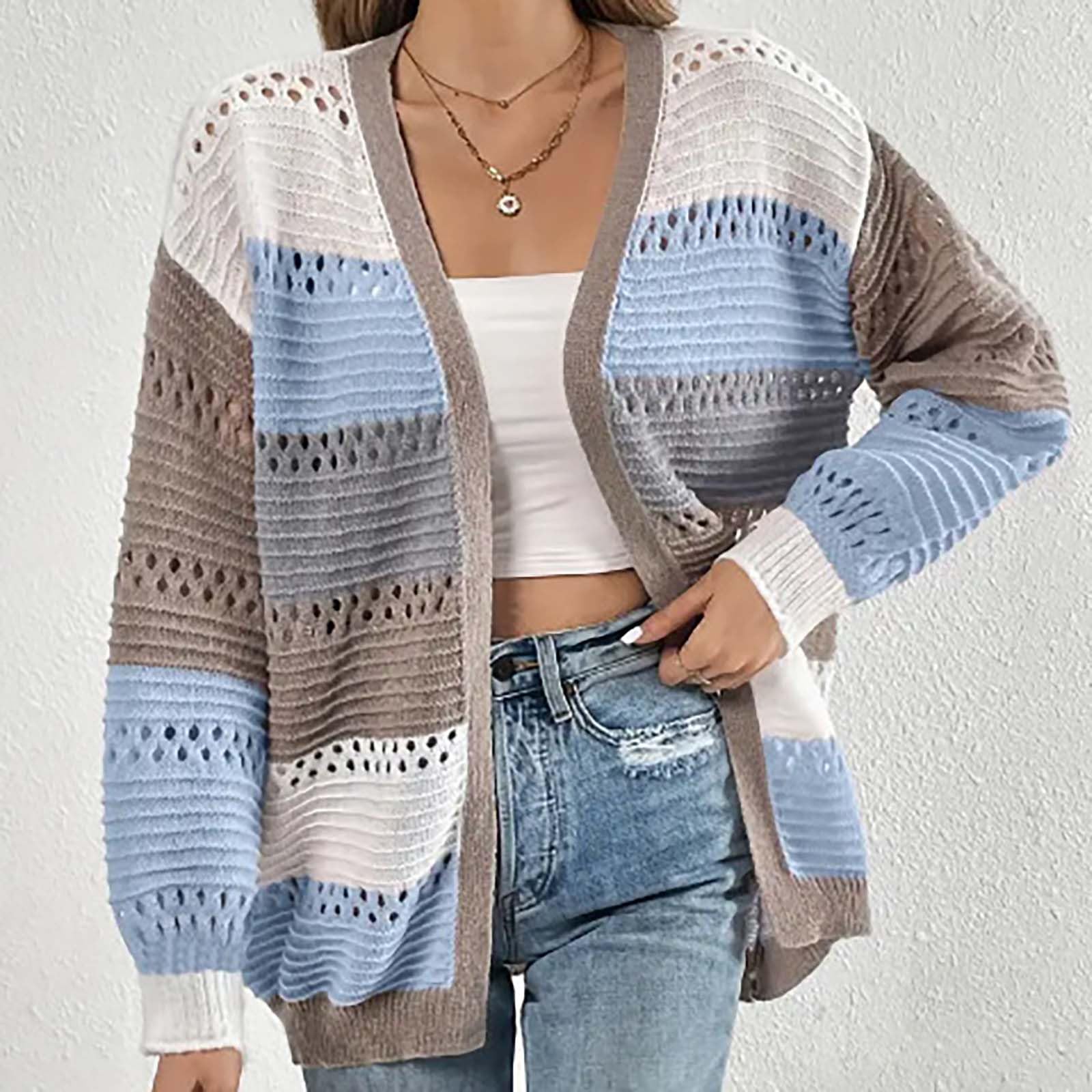 Cardigan Donna a Righe Morbido Maglione Oversize Aperto Davanti Oversize | Vestibilità ampia e confortevole, design adatto a diverse silhouette, libertà di movimento, ideale per un look rilassato