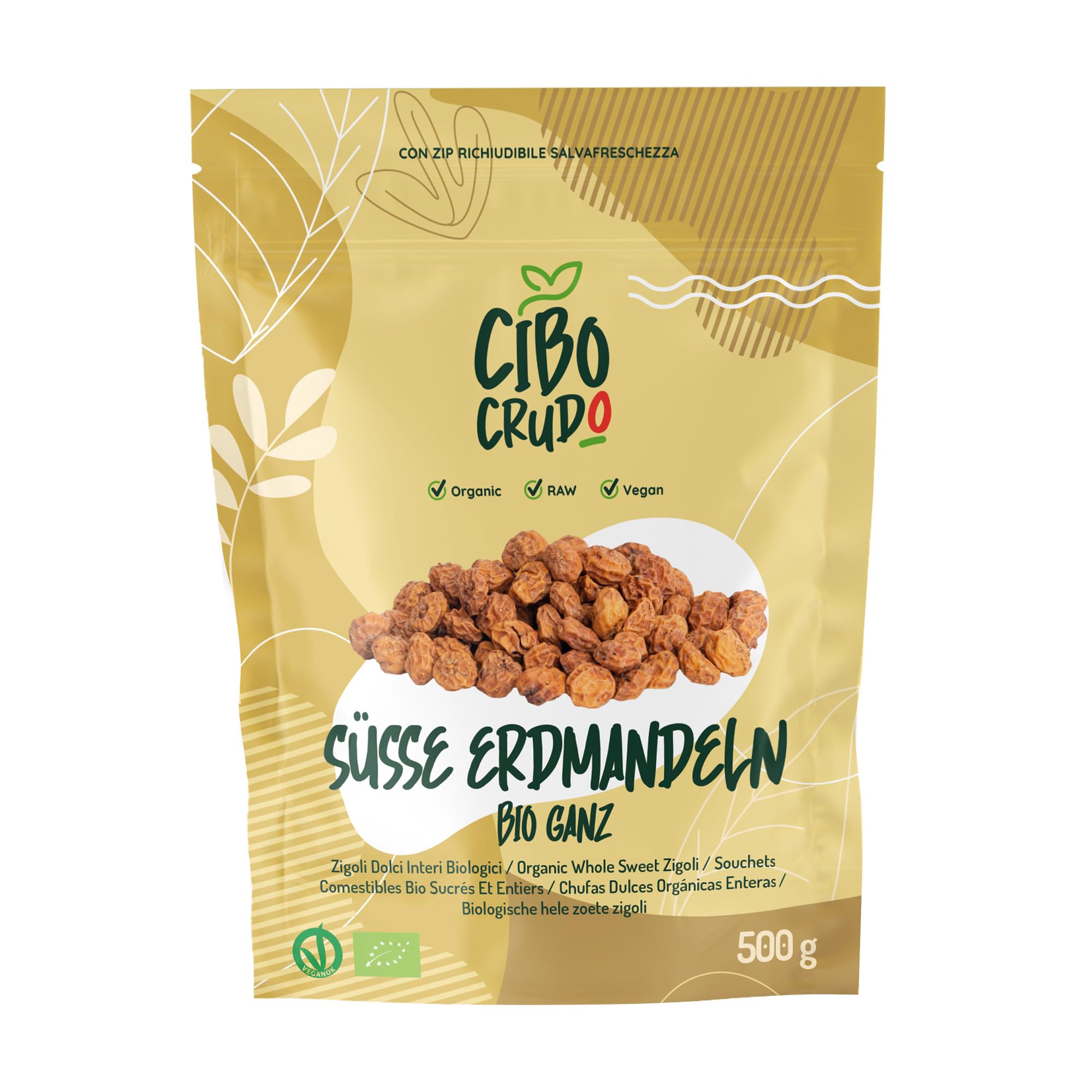 Erdmandeln Ganz Bio - 500g. Tigernüsse oder Chufas Rohkostqualität. Erdmandel ohne Zucker-Zusatz und ohne Weizen.