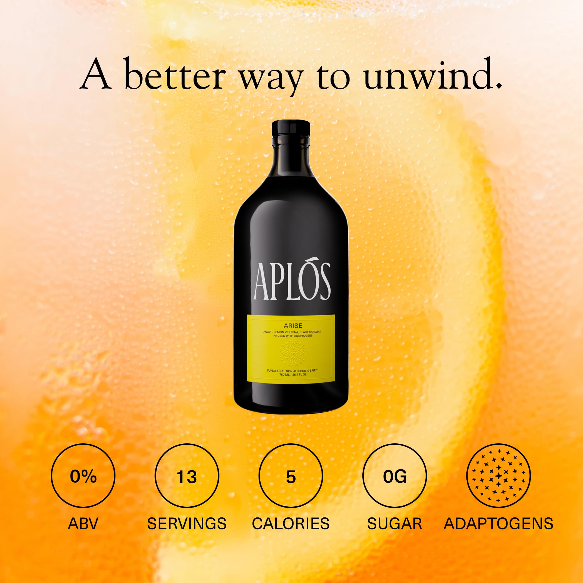 Aplós ARISE Non-Alcoholic Adaptogen-Infused Beverage, Tequila Style Alternative, Formulated to Elevate Mood, (750ml)
