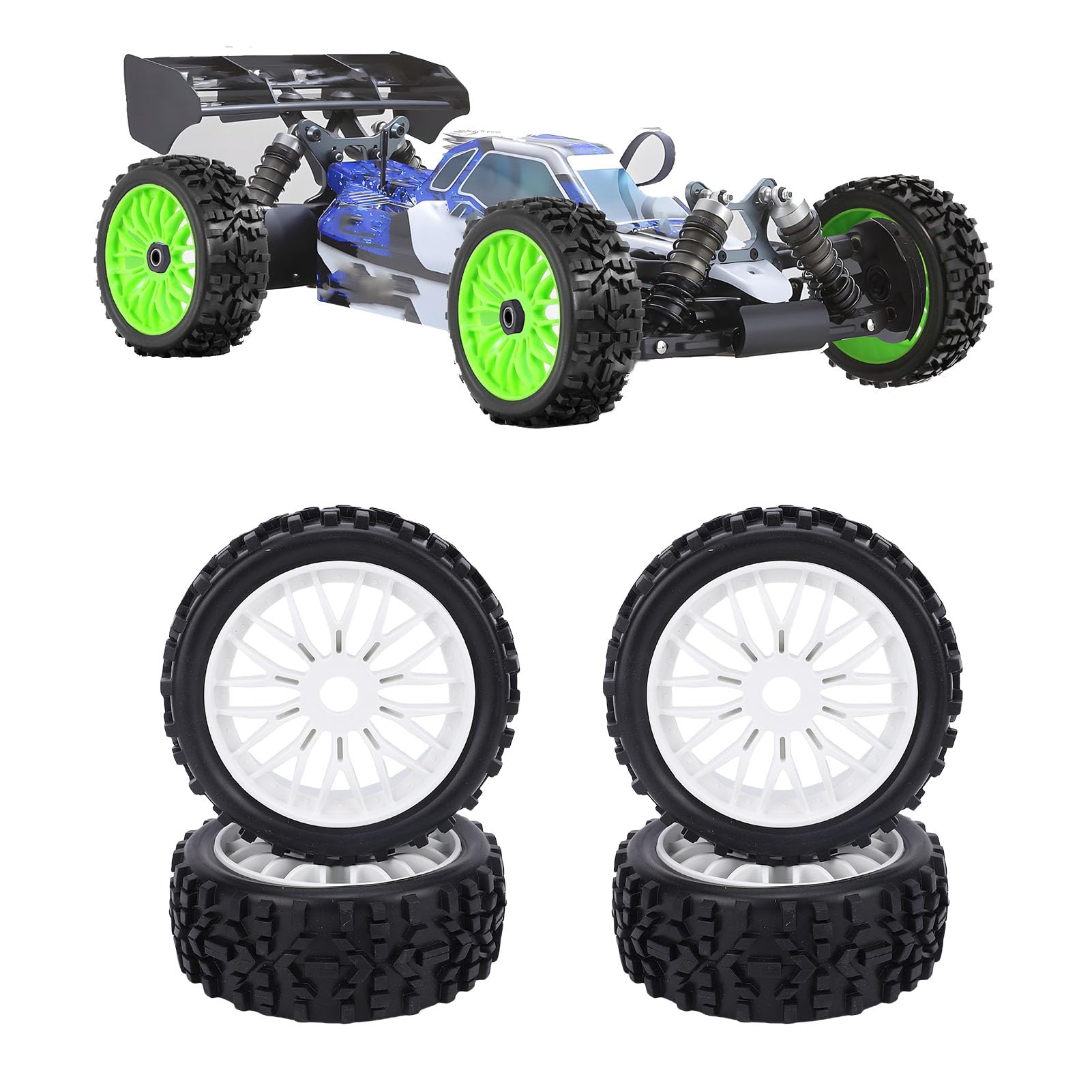 RiToEasysports 4 szt. Opony RC, Gumowe Antypoślizgowe 1/8 Zamiennik Opon do kół Samochodowych dla Serpent SRX8 RC Off Road Car (WHITE)