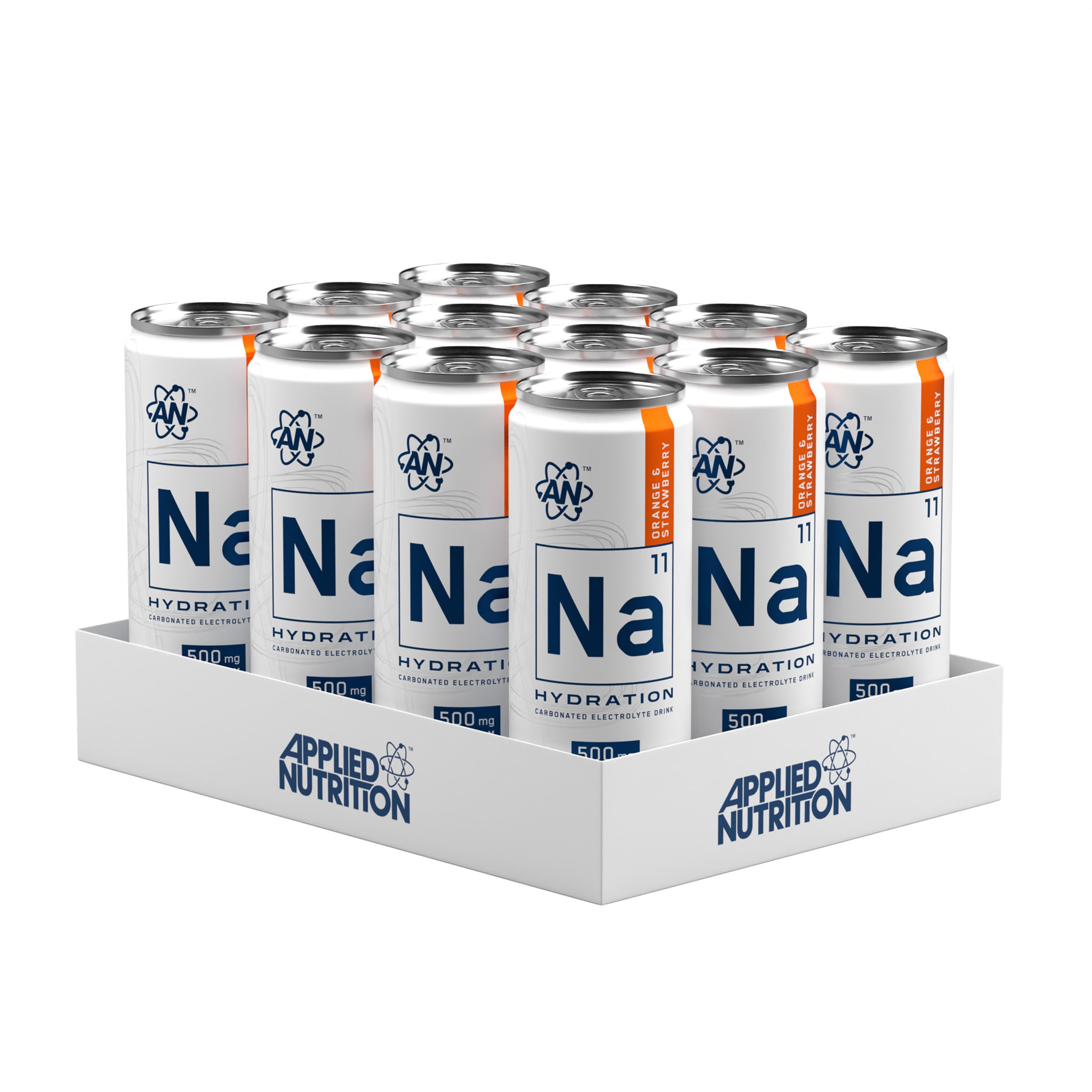 Applied Nutrition Na-11 Hydration Cans - Carbonated Electrolyte Drink, Sugar Free, 500mg Sodium, Magnesium & Potassium with Niacin & Vitamin B12 (12 Cans x 330ml) (Orange & Strawberry)