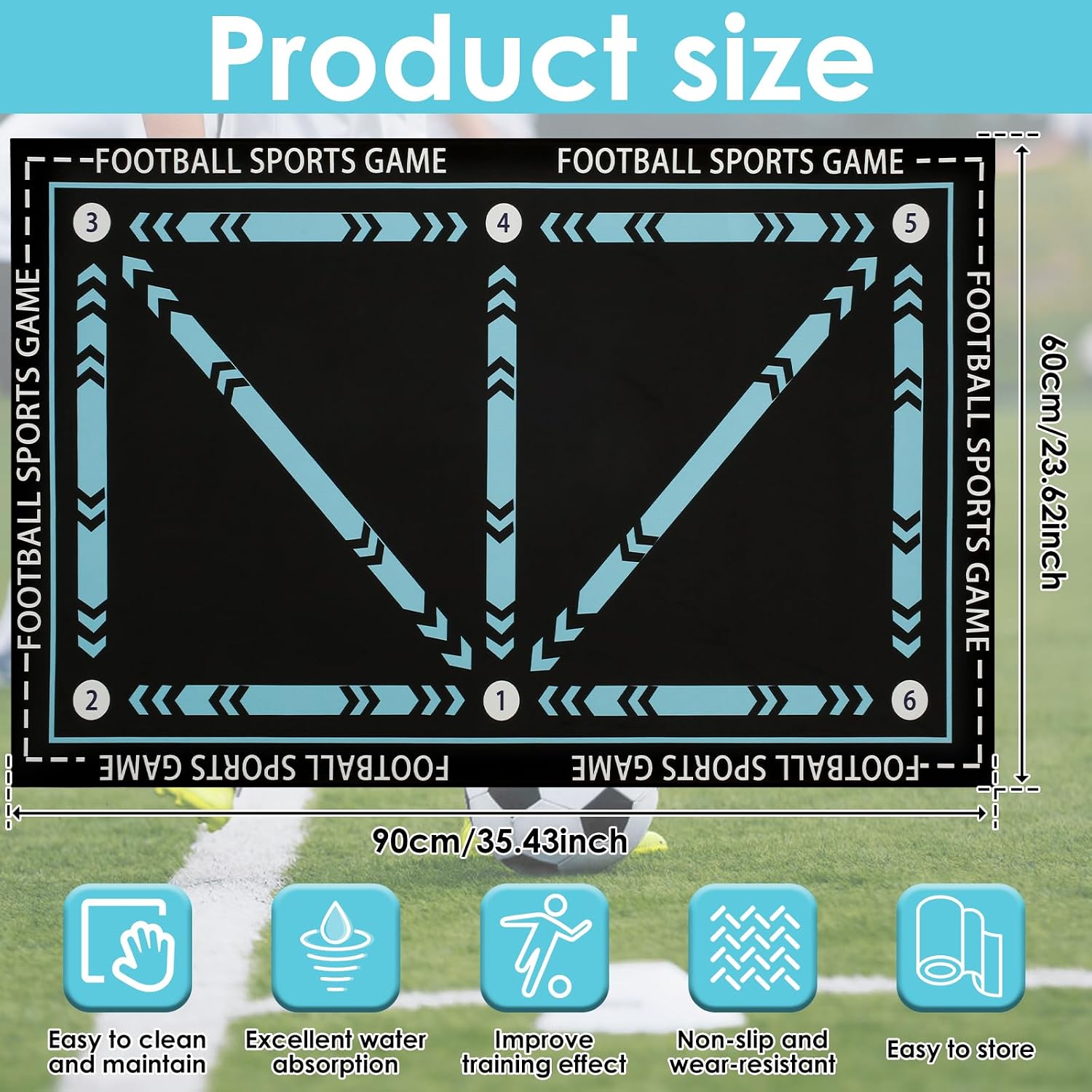 Football Footstep Training Mat, Agility Soccer Training Mat, Nonslip Silent Soccer Training Equipment, Absorbent Wear Resistant Football Training Mat, Ball Mastery Mat