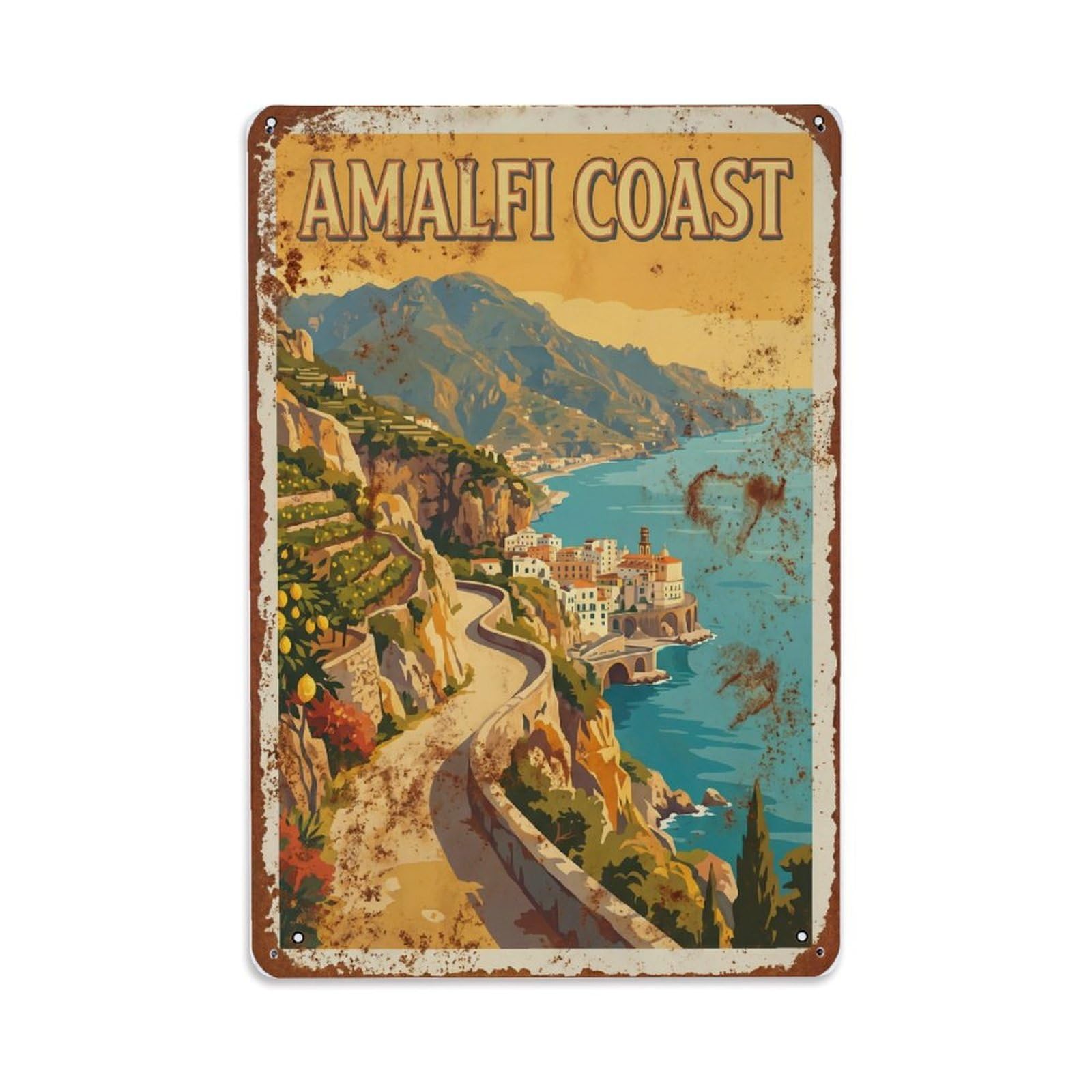 Vintage Travel Trail Italy Coastal Metal Tin Sign Plaque Wall Decor for Cafe, Club Bar, Office, Home Garden Metal Poster 8x12Inch