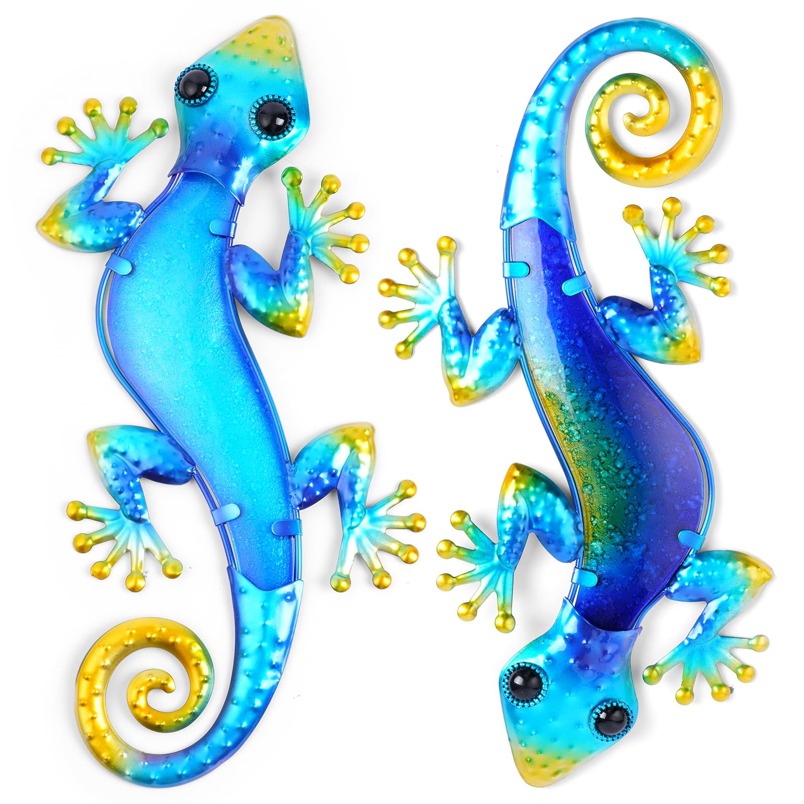 AOOSU Metal Decor Gecko Art Decor, Wrought Iron Colorful Gecko Wall Sculptures, Outdoor Garden Fence Ornaments Hanging for Backyard Porch Patio（30.5 * 18cm 2pcs）