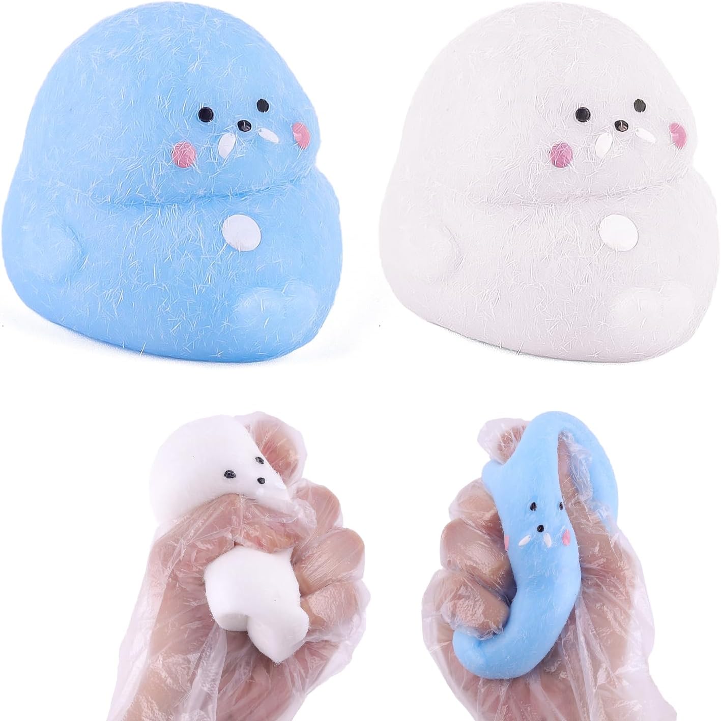 Anboor Sea Lions Squishies Toys 2 Pack - 2.7" Cute Soft Animals Squeeze Sensory Fidget Toys for Stress Relief, Kawaii Party Favors for Kids and Adults (Blue & White)