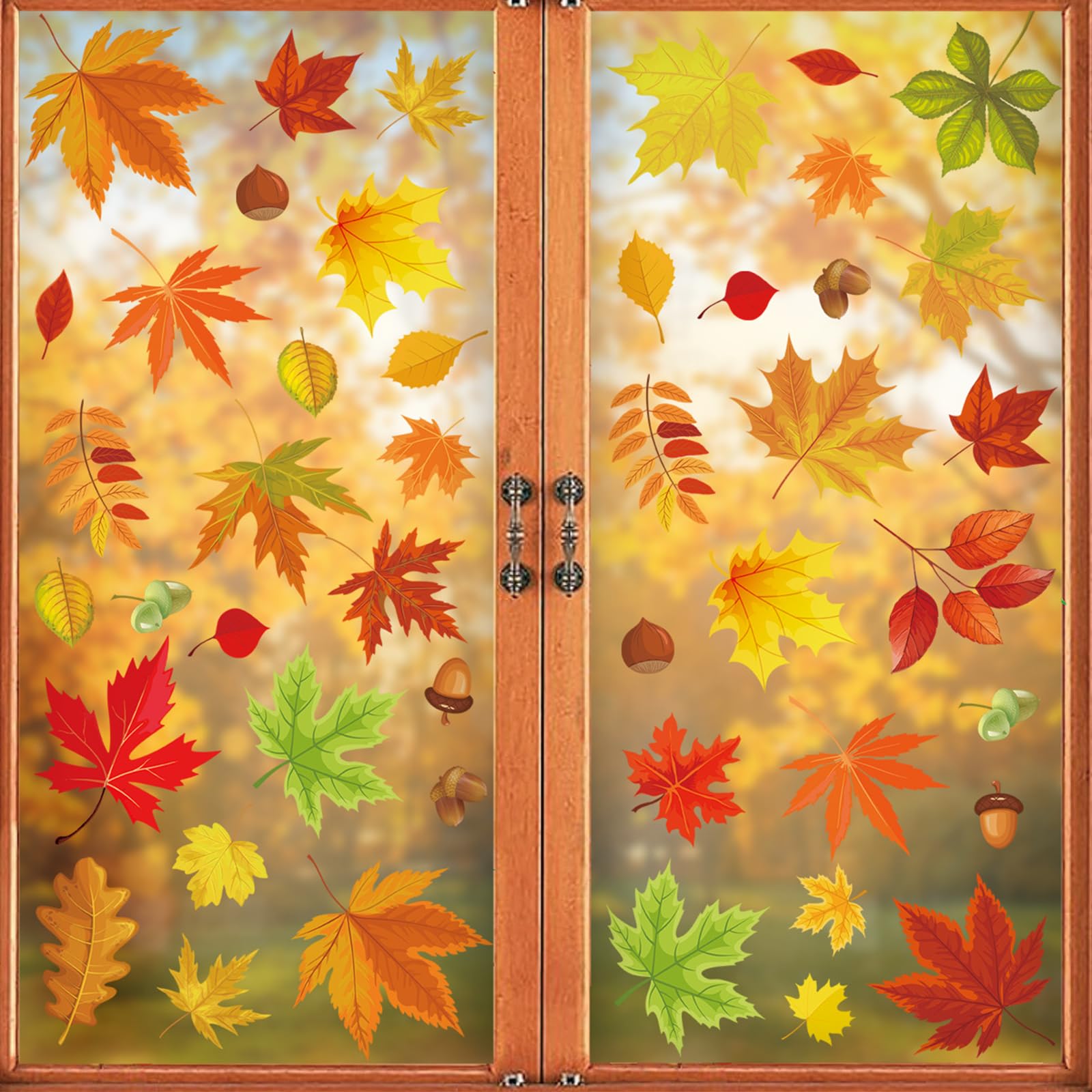 174 Pcs Fall Window Stickers, Fall Decorations, Autumn Window Decorations for Thanksgiving Maple for Home Thanksgiving Fall Leaves Pine Cones Party Decor