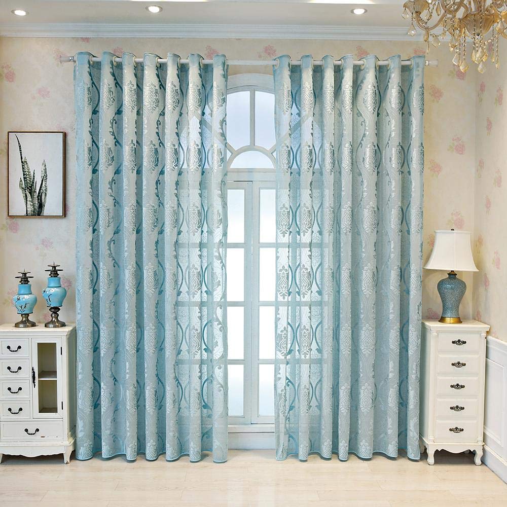 KMSG Luxury Thickening Flower Pattern Design Sheer Curtain Panels 96 Inches Length Grommet Voile Curtains Tulle Curtains for Wedding Decoration Sheer Drapes for Living Room W52 x L96 inch