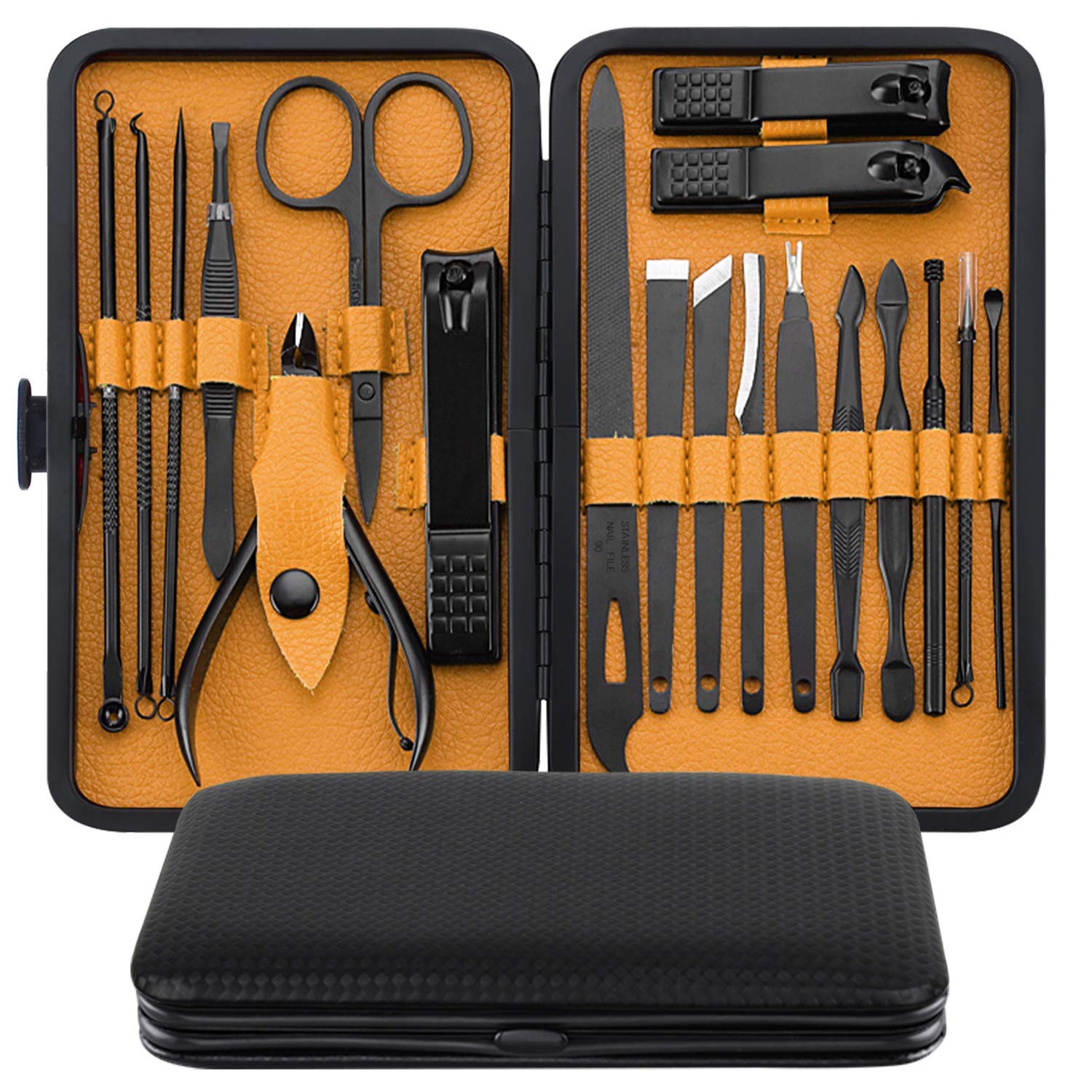 Manicure Set 19 In 1 Stainless Steel Professional Pedicure Kit Nail Grooming Kit Clippers Kit with Black PU Leather Case, Perfect Christmas Gifts for Men and Women (Black/Yellow) Manicure Set 19 In 1 Stainless Steel Professional Pedicure Kit Nail Grooming Kit Clippers Kit with Black PU Leather Case, Perfect Christmas Gifts for Men and Women (Black/Yellow)