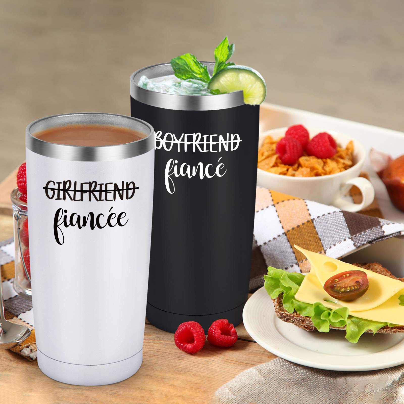 Set di bicchieri da viaggio per coppie, fidanzato e fidanzata, idea regalo di fidanzamento per coppie, fidanzati, fidanzati, donne, amici, 567 ml, in acciaio inox con coperchio