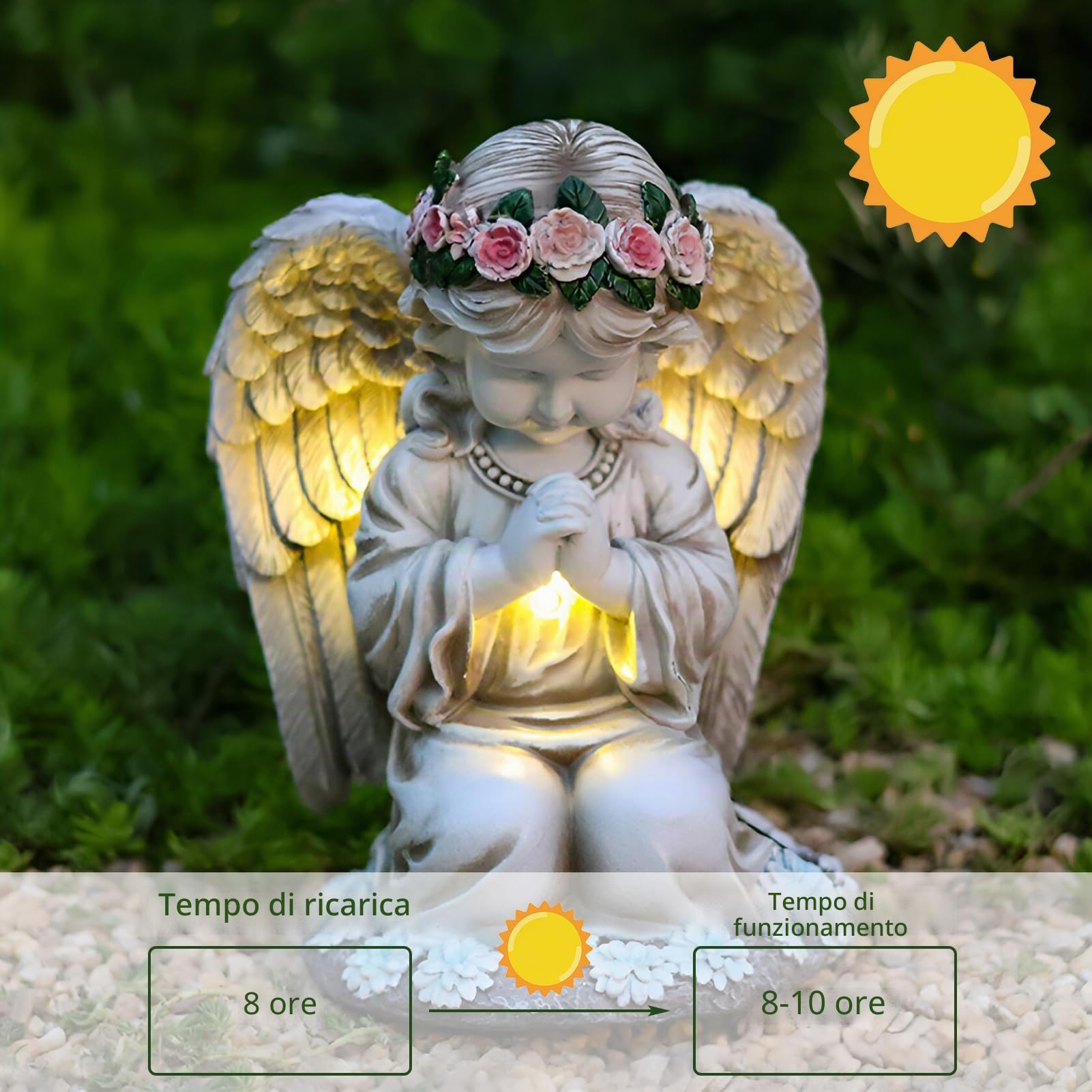 Statua da giardino a energia solare in preghiera, a LED, 20,5 cm, decorazione tombale, stile 1
