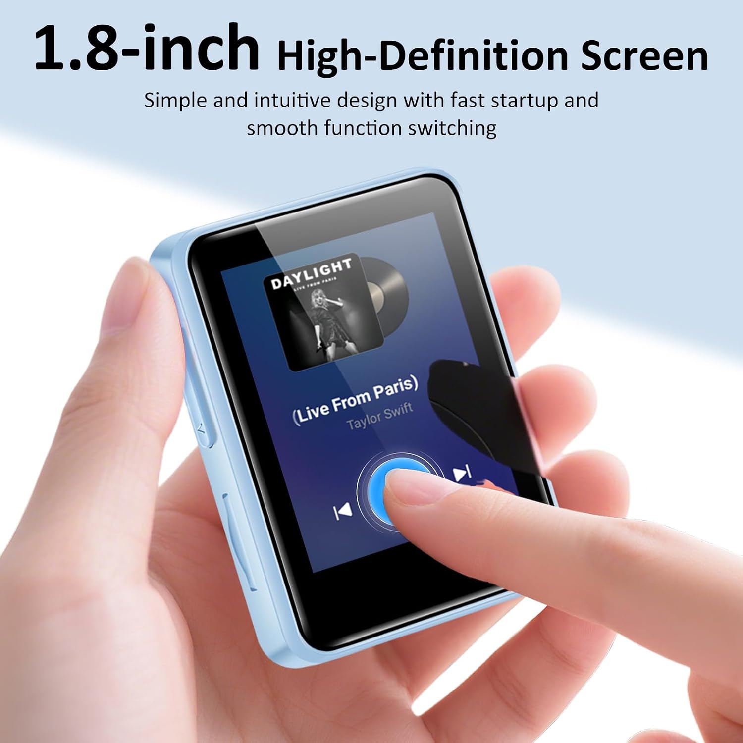 32GB MP3 Player for Kids, 1.8 inch Portable Small Music Bluetooth MP3 Player with Speaker, FM Radio, Voice Recorder, Alarm Clock, Stopwatch, Up to 512GB(Blue)