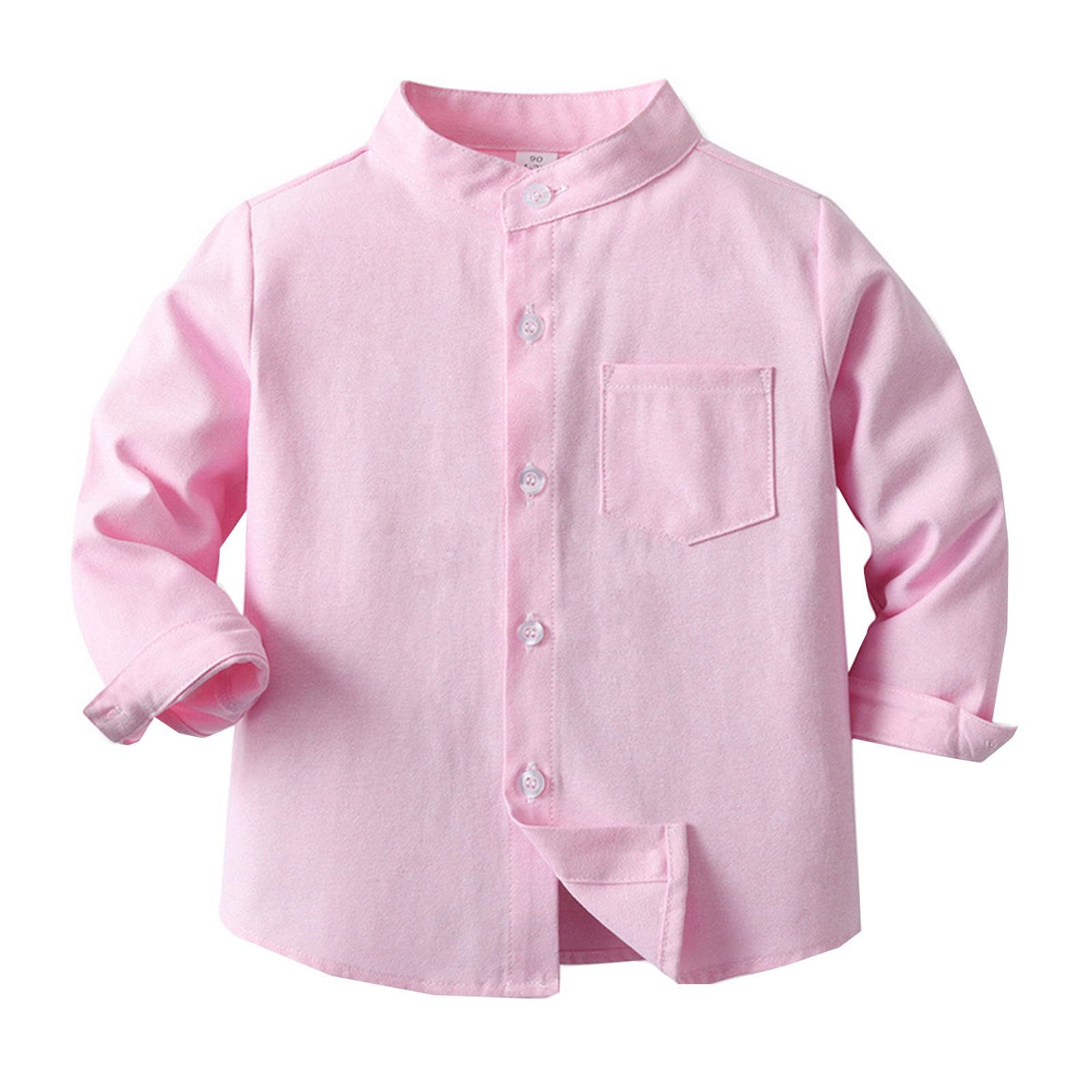 Chemise Garçon Printemps – Manches Longues, Col Officier, Uni – Coton Mélangé – Taille Enfant 3-10 Ans Environ