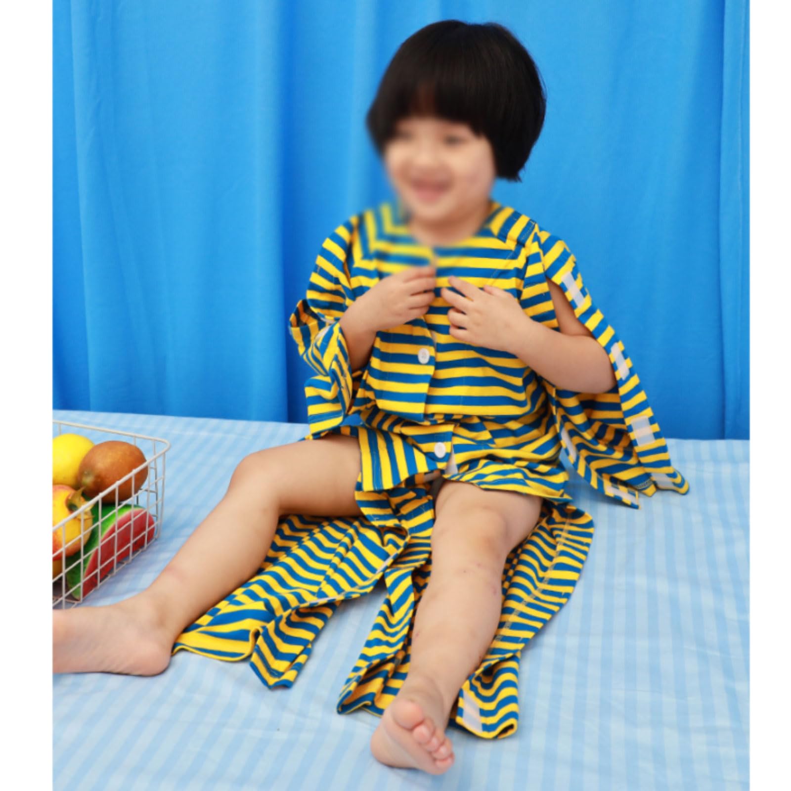 Traje de enfermería Ropa para el cuidado de niños con patrón de rayas, batas de algodón de estilo largo para pacientes, ayuda de enfermería postfractura, adecuadas para niños y niñas
