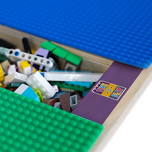 Miniatura 5 de Time-2-Play - Mesa de actividades cuadrada 2 en 1 Montessori para niños de 35 pulgadas de ancho, color azul y verde, con canal y estante para niños