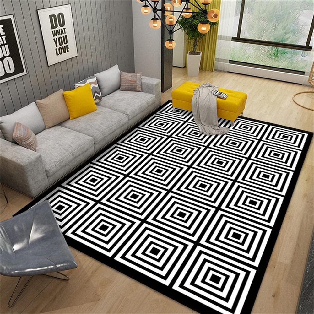 Tapis chambre enfant fille 80X120cm avec motif diamant noir blanc moderne