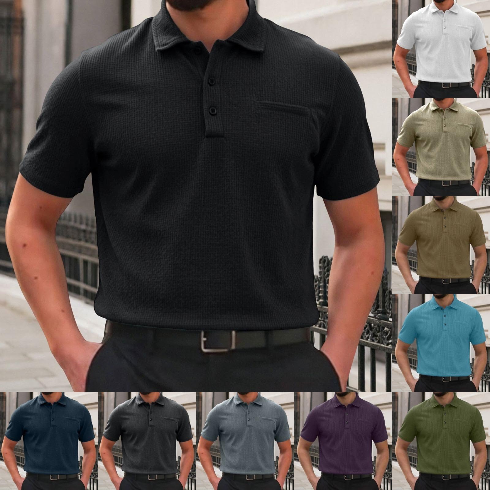 Polo Breeze para Hombre Transpirables Manga Corta Ajuste Elástico Cuello Texturizado Golf Casual