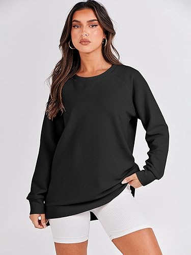 Miniatura 3 de ANRABESS - Sudadera de gran tamaño para mujer, cuello redondo, manga larga, tipo túnica, con cremallera lateral, sudadera con capucha, suéter de