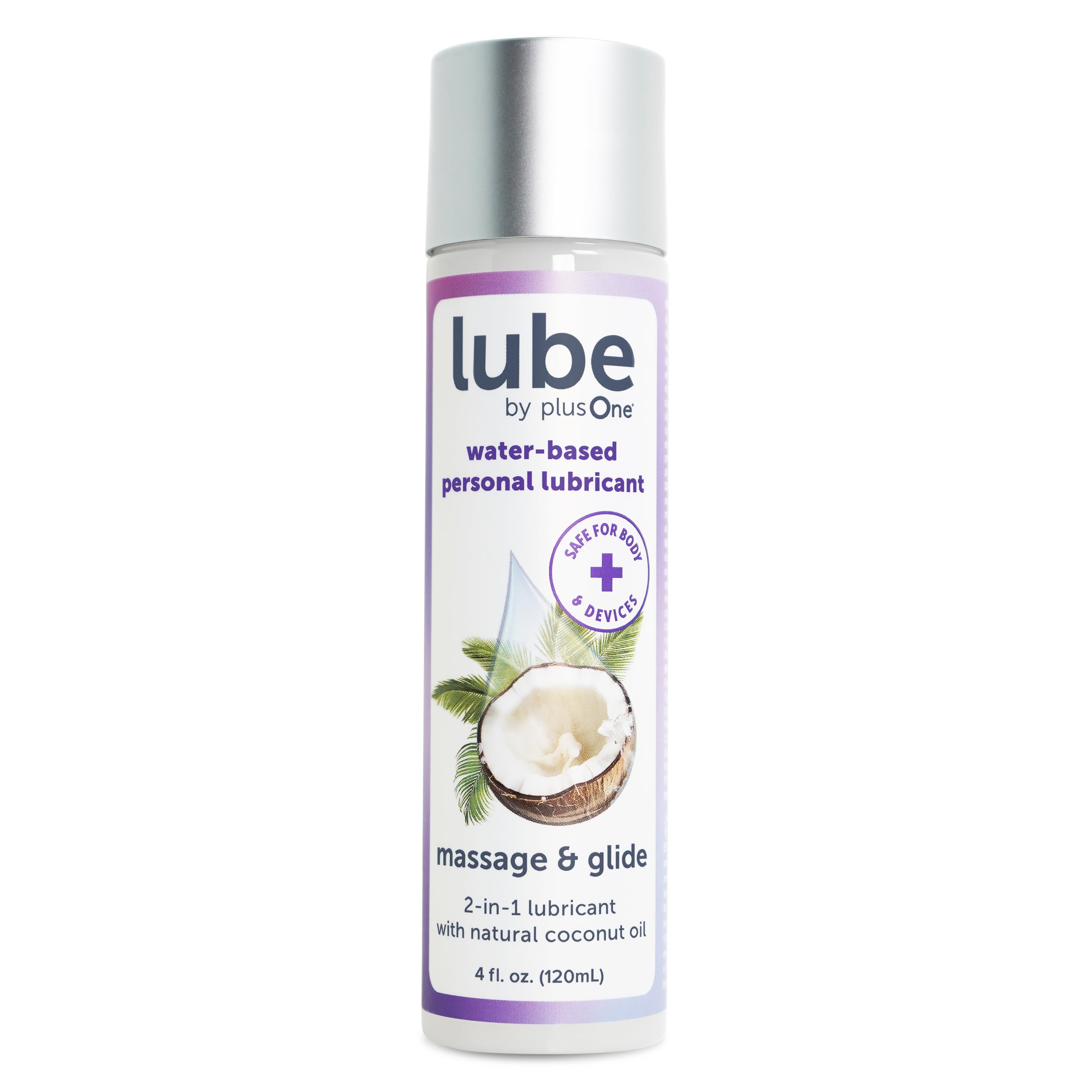 Amazon.com: plusOne Massage & Glide 2-in-1 Lubricant, Water-Based Lube with  Coconut Oil, pH-Balanced, Non-Sticky, Condom and Toy Safe, 4 Fl Oz : Health  & Household