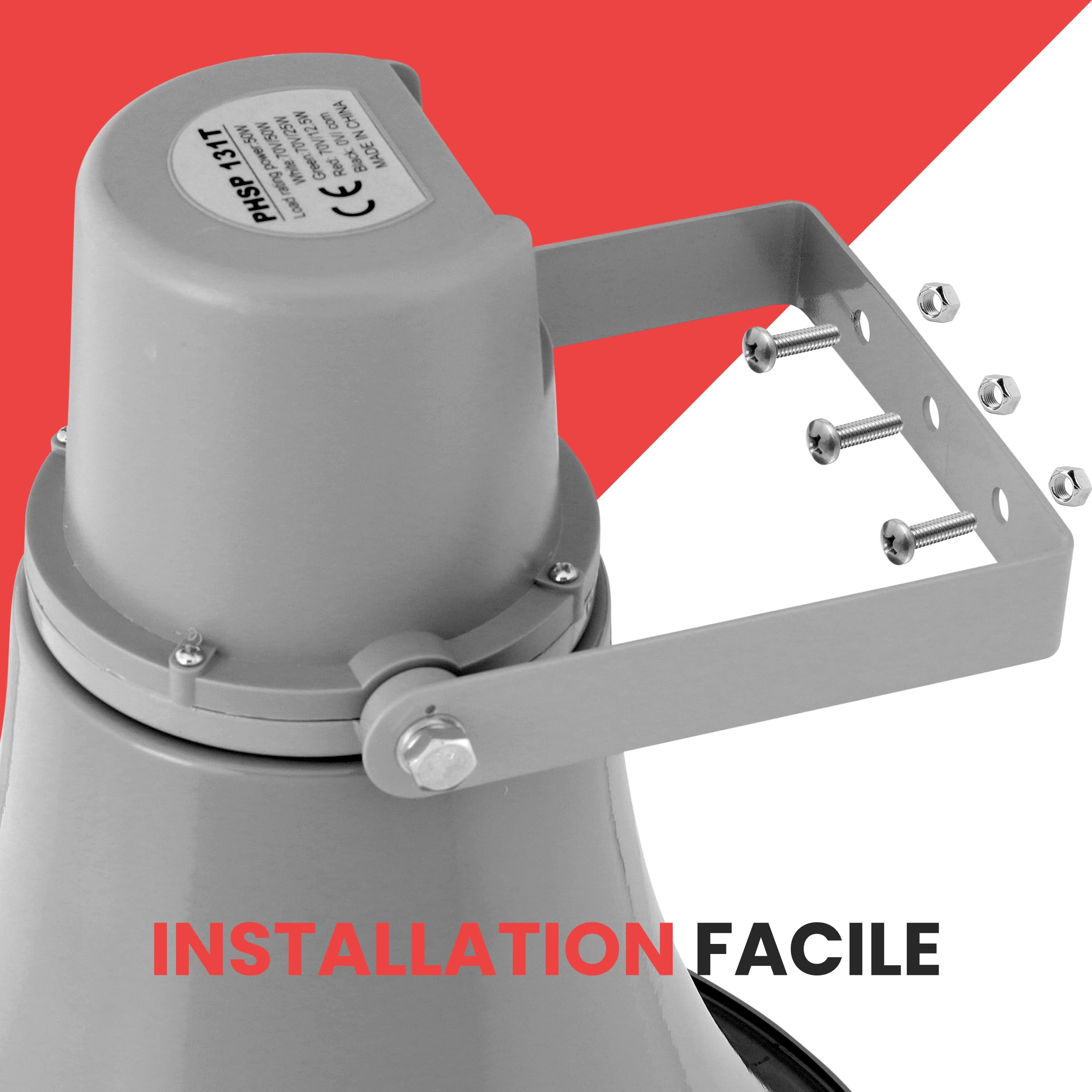 Pyle Haut-Parleur Pavillon 70V 50W 34,3 cm (13,5") – Enceinte PA Intérieur/Extérieur 8 Ohm, 105 DB, Ligne 70 Volts, Support de Montage