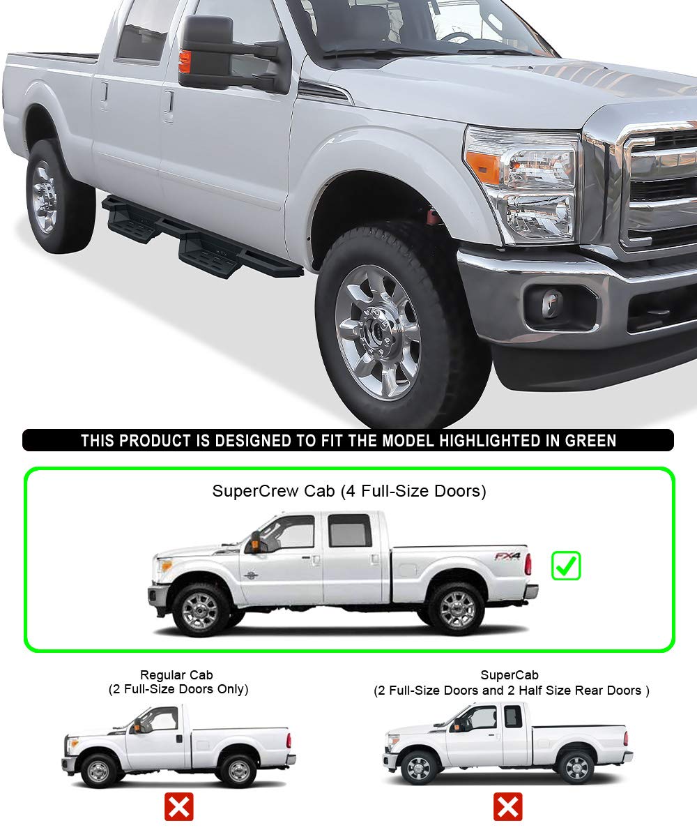 APS 304 Stainless Steel 6.5in Side Bars Pocket Steps Square Tube Rocker Guards Compatible with Ford F250 F350 SuperDuty Crew Cab 99-16