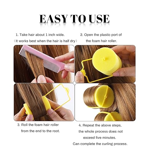 Miniatura 5 de Rodillo de esponja de espuma jumbo para el cabello, rodillos suaves para dormir, peinados ondulados, rizados, herramientas de peinado de 24 piezas,