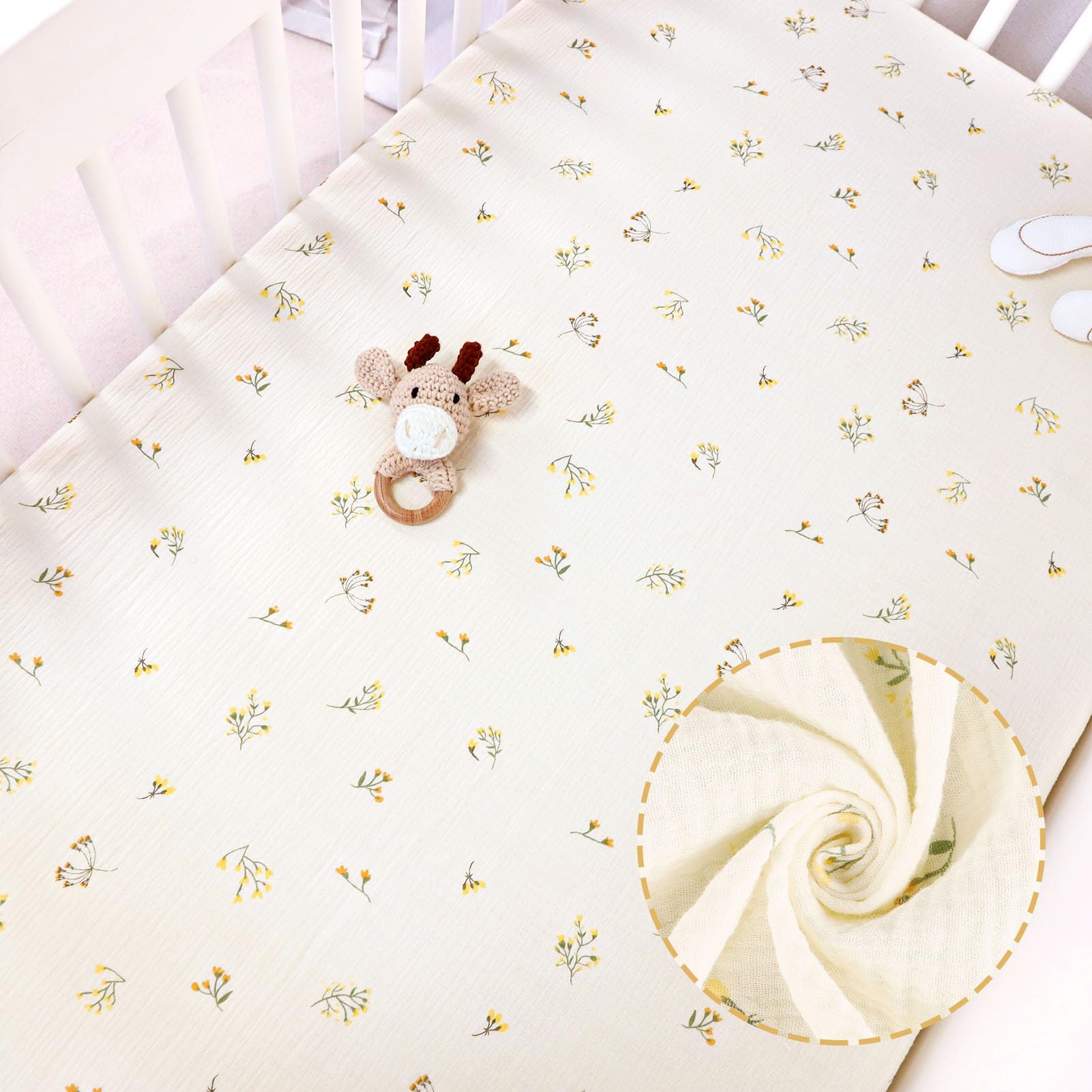 Juego de 2 sábanas de muselina para cuna para niñas y niños, transpirables y cómodas, sábanas para cuna de bebé neutrales, colchón de cuna ajustable y colchón de cama de niños pequeños, 52 x 28