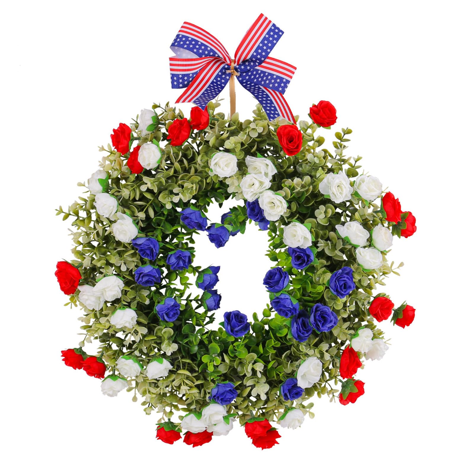 Rose Flowers Wreath Independence Day Wreath Artificial Spring for Front Door Farmhouse Garden Wedding Decorations Occasion