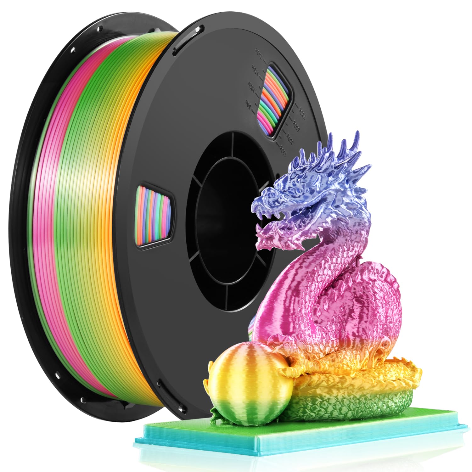 Dynta 3D Printer Filament 1.75mm, Silk Rainbow PLA,1kg (2.2lbs), Shiny & Smooth, Dimensional Accuracy ±0.02mm, Fit Most FDM Printers, Silk Rainbow Candy Color-image-16