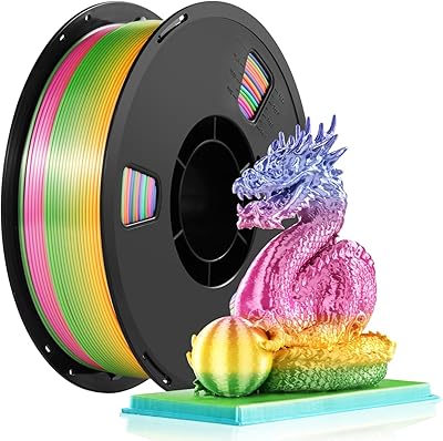 21 – Dynta 3D Printer Filament 1.75mm, Multicolor Silk Rainbow PLA – 1kg (2.2lbs) Candy Color, Shiny & Smooth, Beginner-Friendly