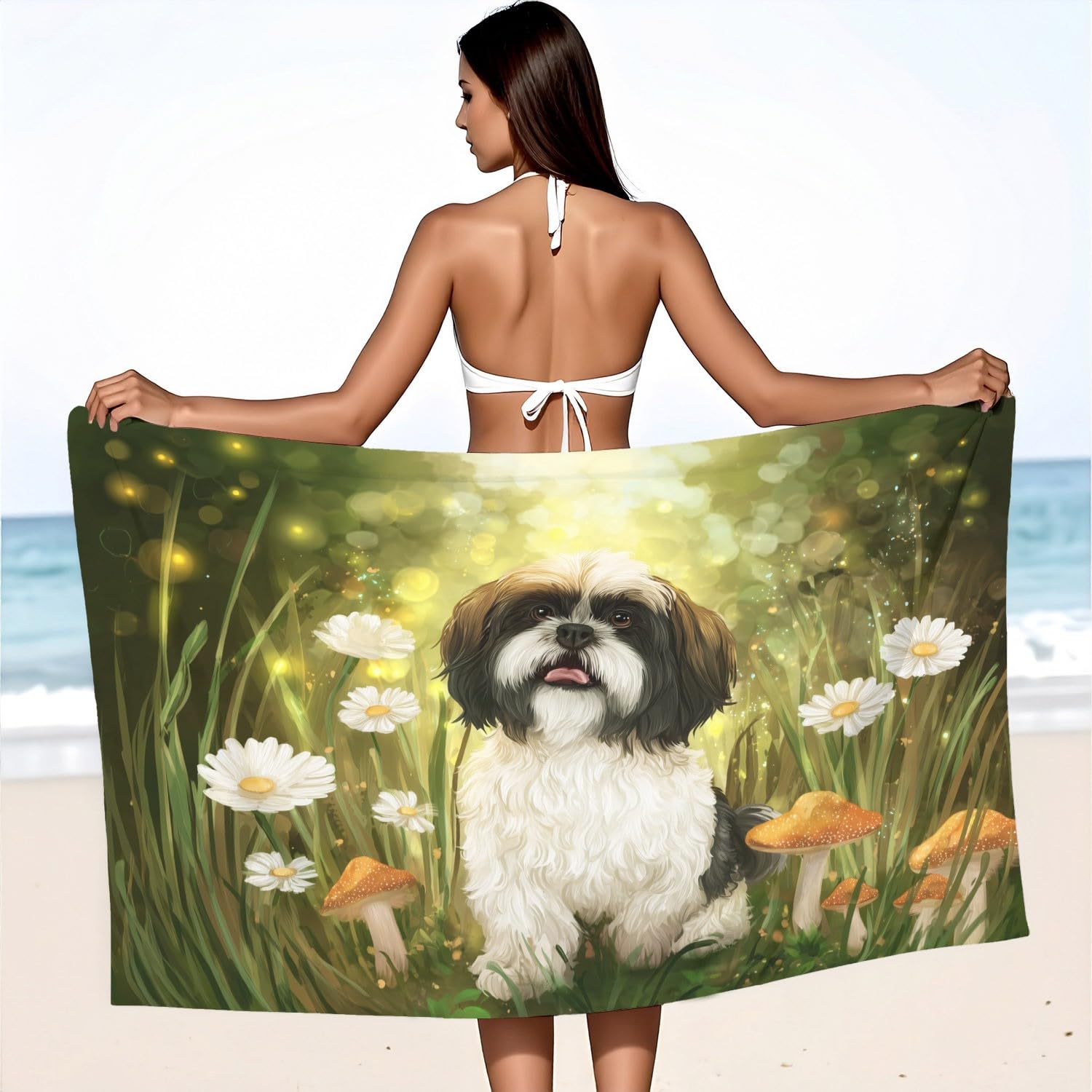 Générique Grande Serviette de Plage 180 x 100 CM,Drap de Plage Microfibre,Couverture de Plage Absorbante Rapide pour Fantaisie, Chaleureux, Apaisant, Onirique Phare, Fleurs, Collines, Étoiles