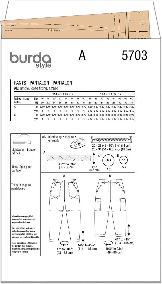 Burda Sewing Pattern X05703BURDA Burda Style Pattern 5703 Misses' Trousers 20-34 (46-60)