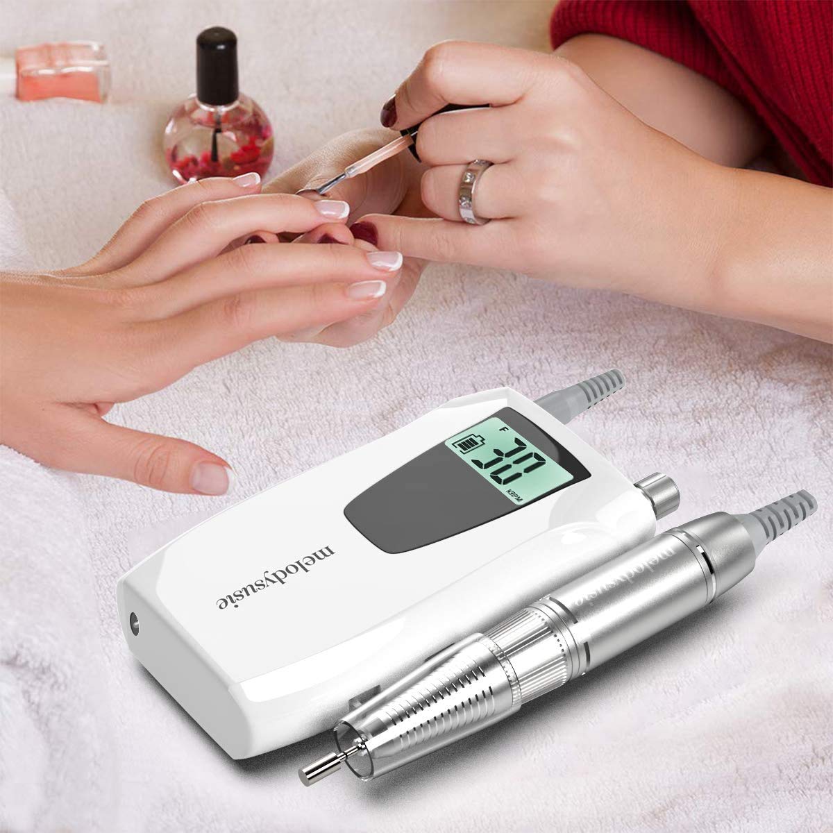 MelodySusie SC320D Professioneller Nagelfräser, 30.000 U/min, Wiederaufladbare Elektrische Nagelfeile mit LCD-Anzeige, Drehzahlregelbar, für Acryl- & Gelnägel, für Salon