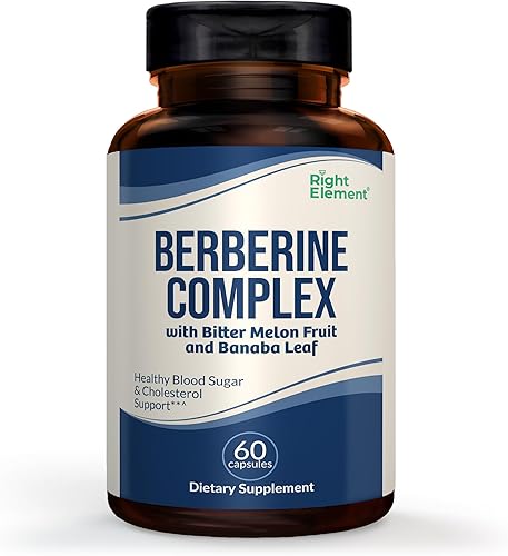 RIGHT ELEMENT Complejo de berberina, suplemento de apoyo con melón amargo y hoja de banaba  60 cápsulas (paquete de 1)