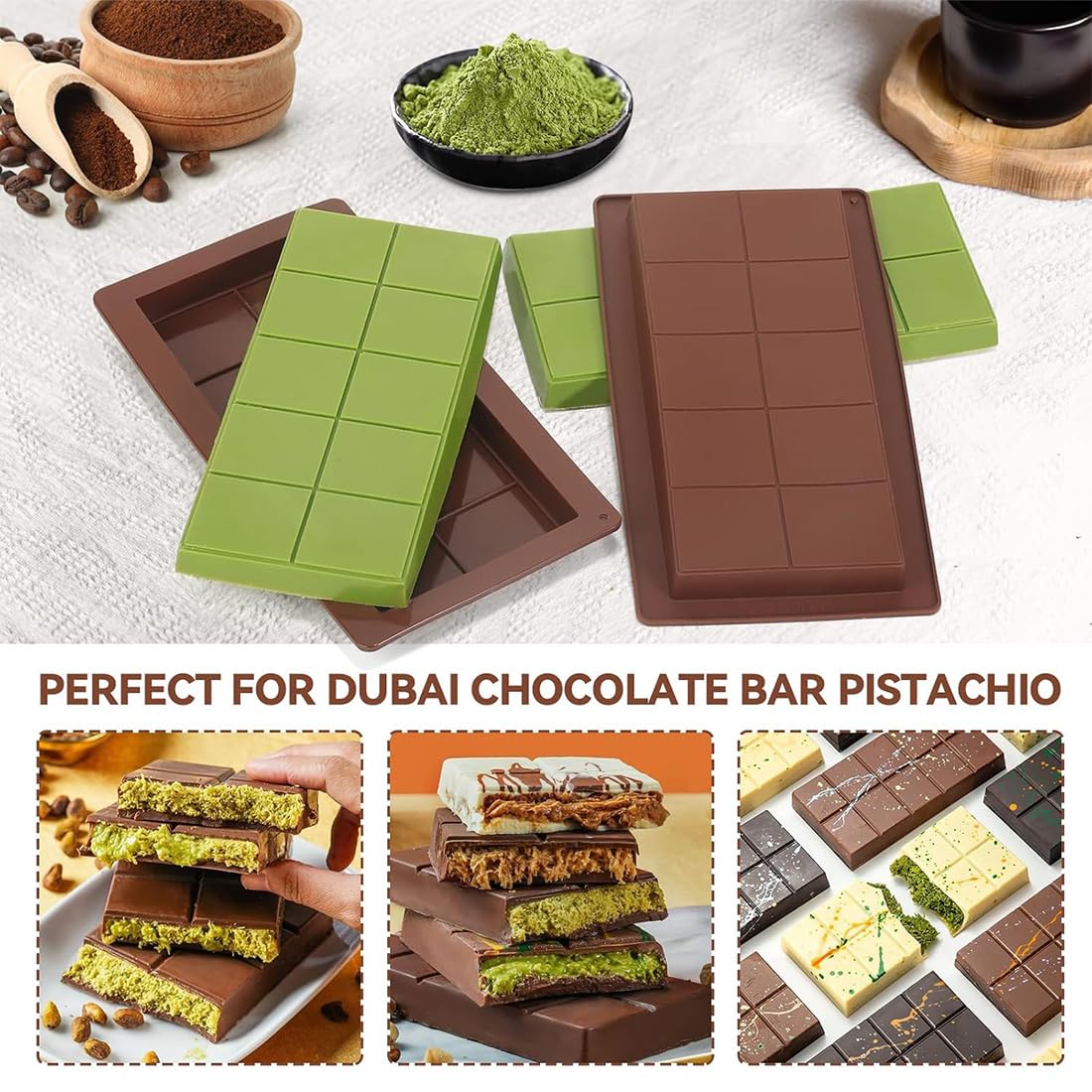 Axingqiwu 2 Pezzi Stampi in Silicone per Dubai Chocolate Stampo Cioccolato Tavoletta