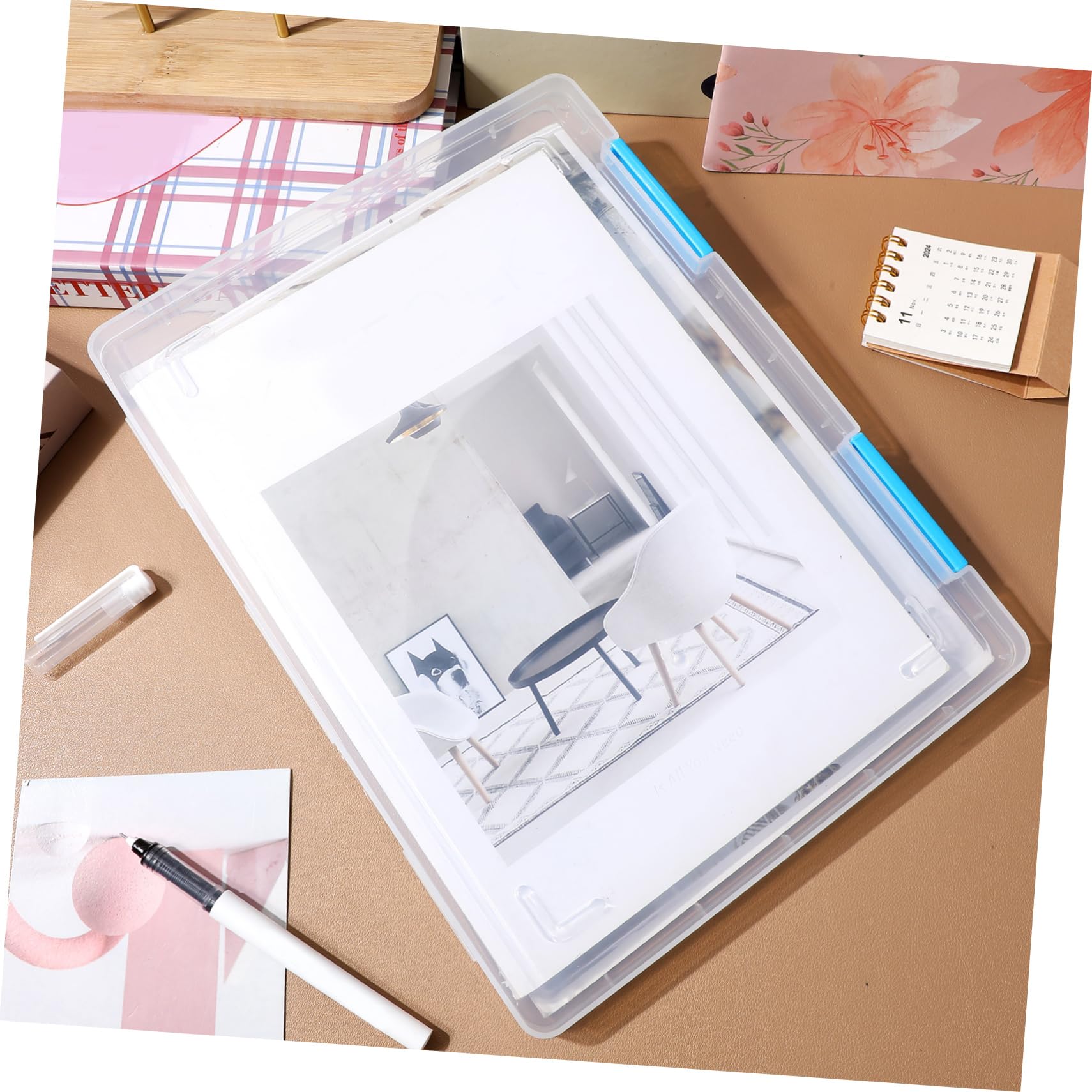 Gadpiparty 4piezas Caja Organizadora De Escritorio Transparente Unidades Contenedor Estuche Para Supplies De Oficina Caja De Almacenamiento Con Tapa